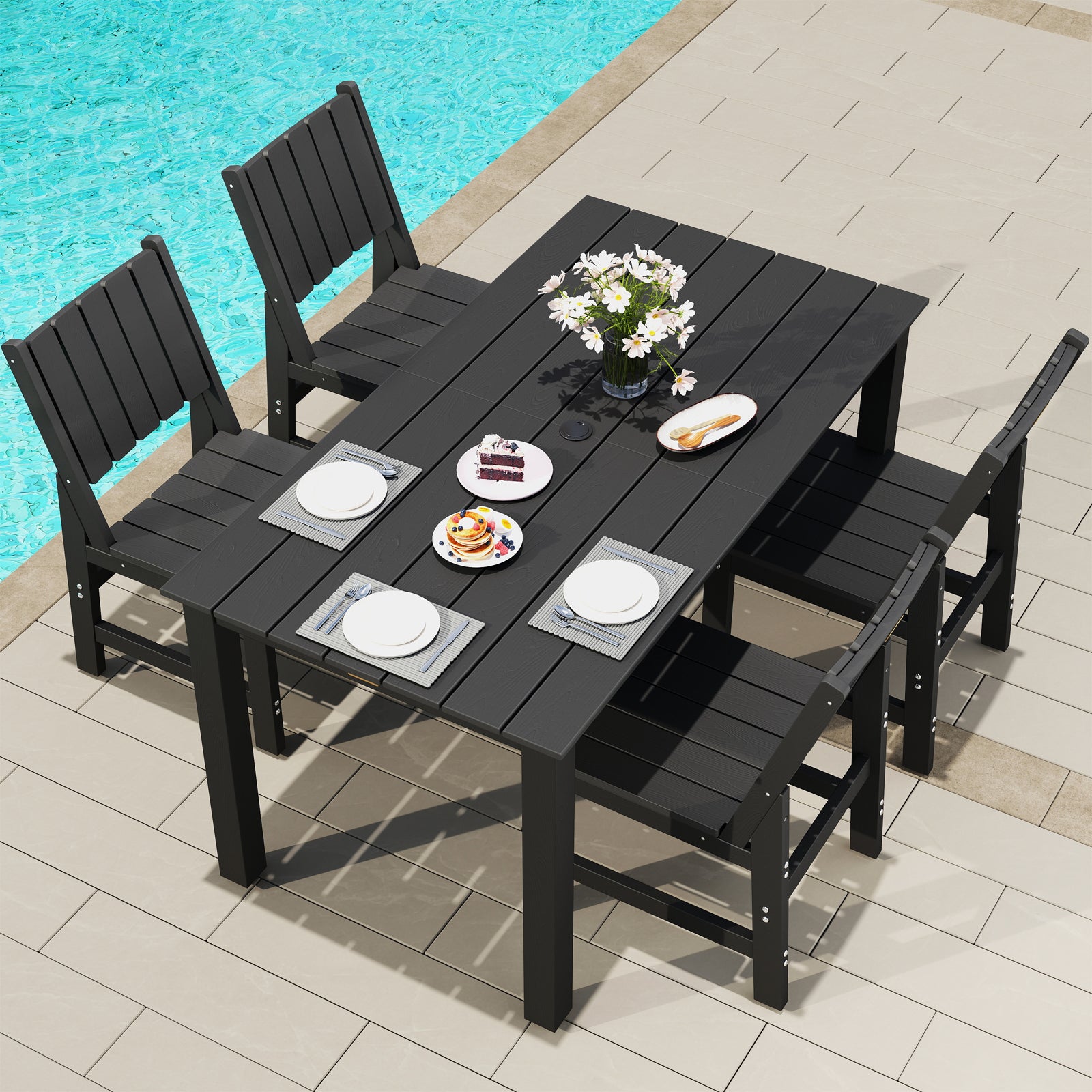 Wingyz Outdoor Dining Table Set for 4, Patio Table with Umbrella Hole and Side Chairs Furniture Set