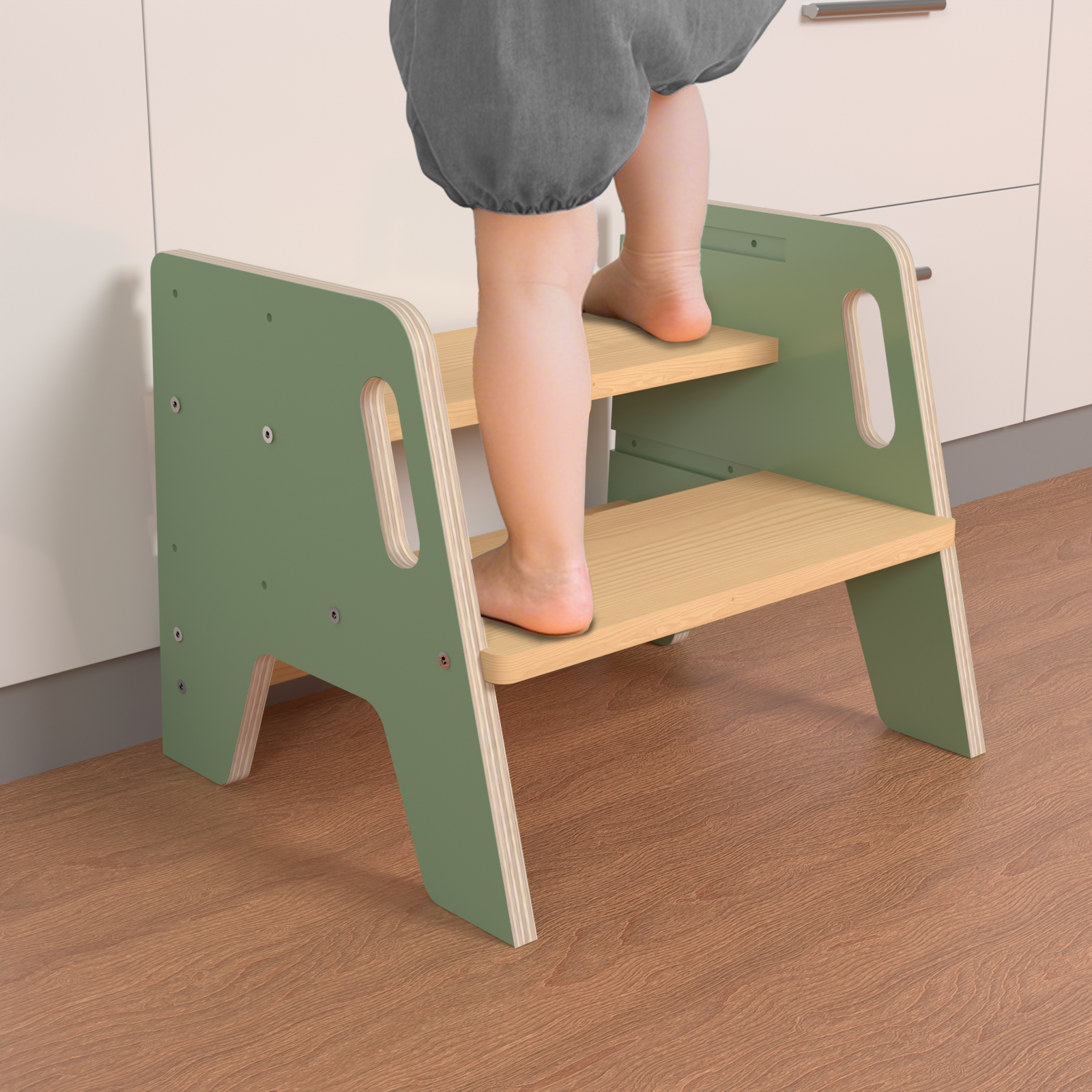 Sweet Time 2-Step Wooden Step Stool, Toddler Step Stools Kitchen Bathroom Portable Pine Wood Anti-slip Foot Stool Adults Kids
