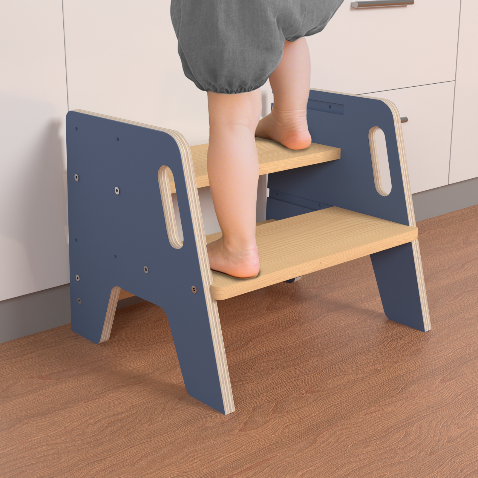 Sweet Time 2-Step Wooden Step Stool, Toddler Step Stools Kitchen Bathroom Portable Pine Wood Anti-slip Foot Stool Adults Kids