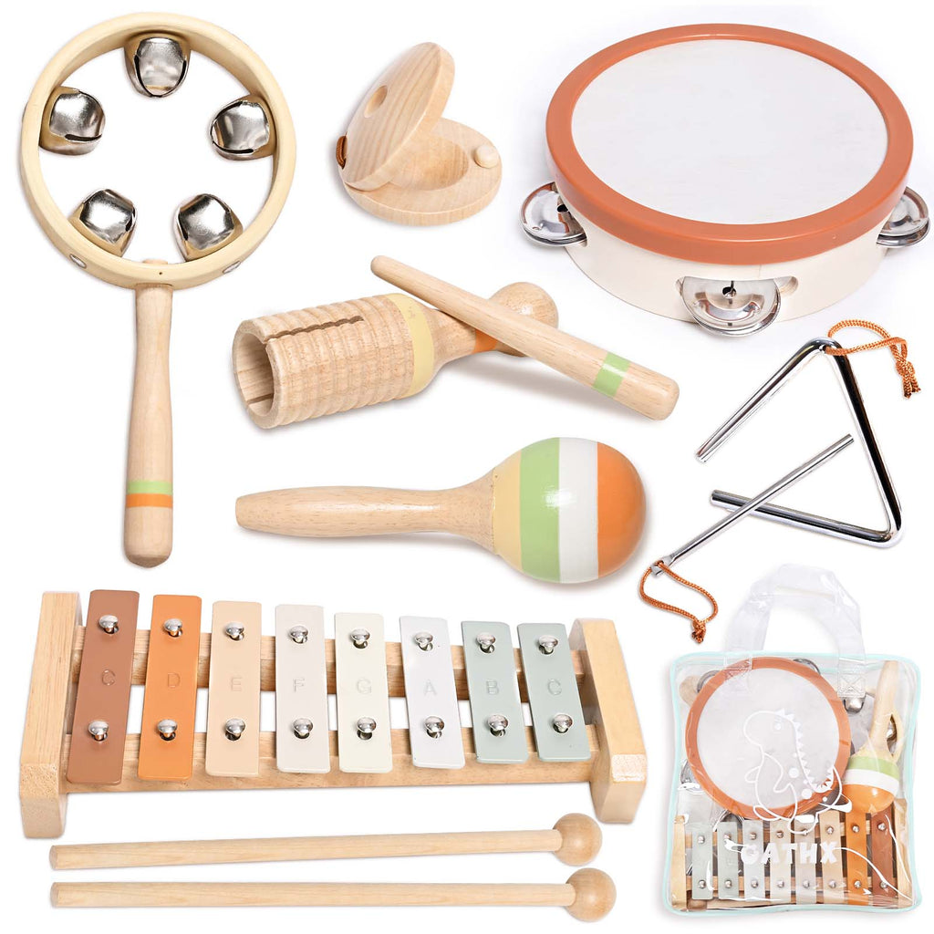 OATHX Baby Music Toys Wooden Xylophone tambourine Set Educational Toy Musical Instruments for Kids, Toddler Birthday