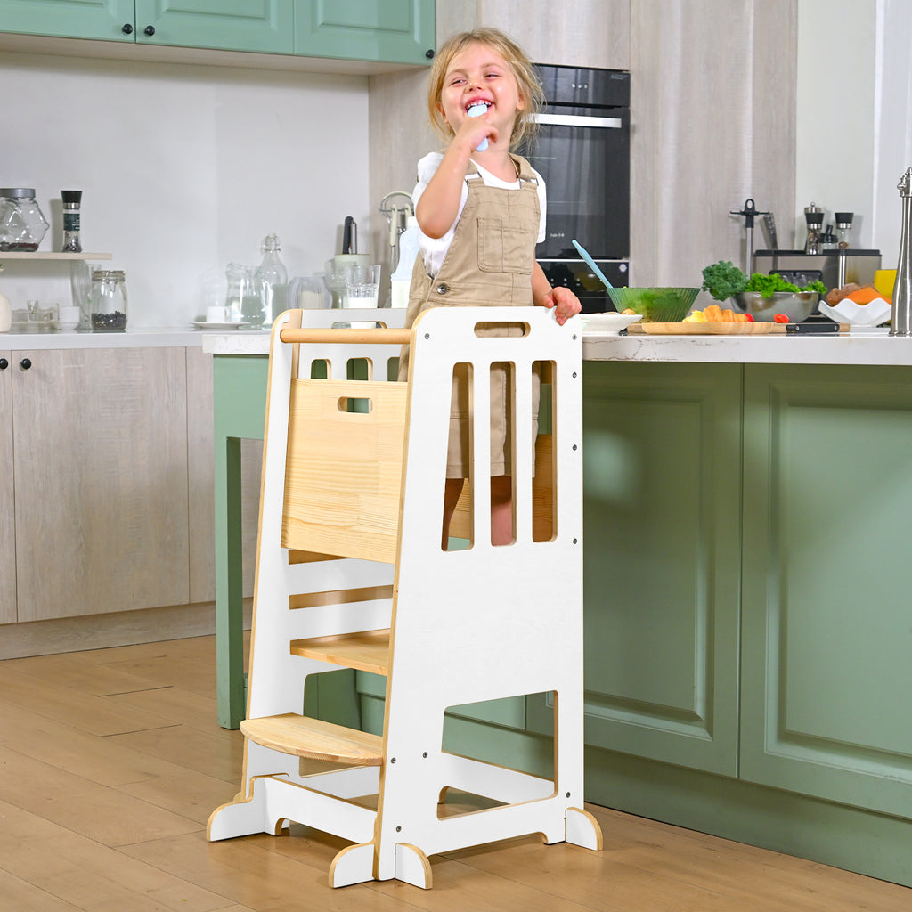 Sweet Time Toddler Standing Tower, Kids Kitchen Stool Helper 3 Levels Adjustable Height Wooden Toddler Step Stools for Learning New Skills