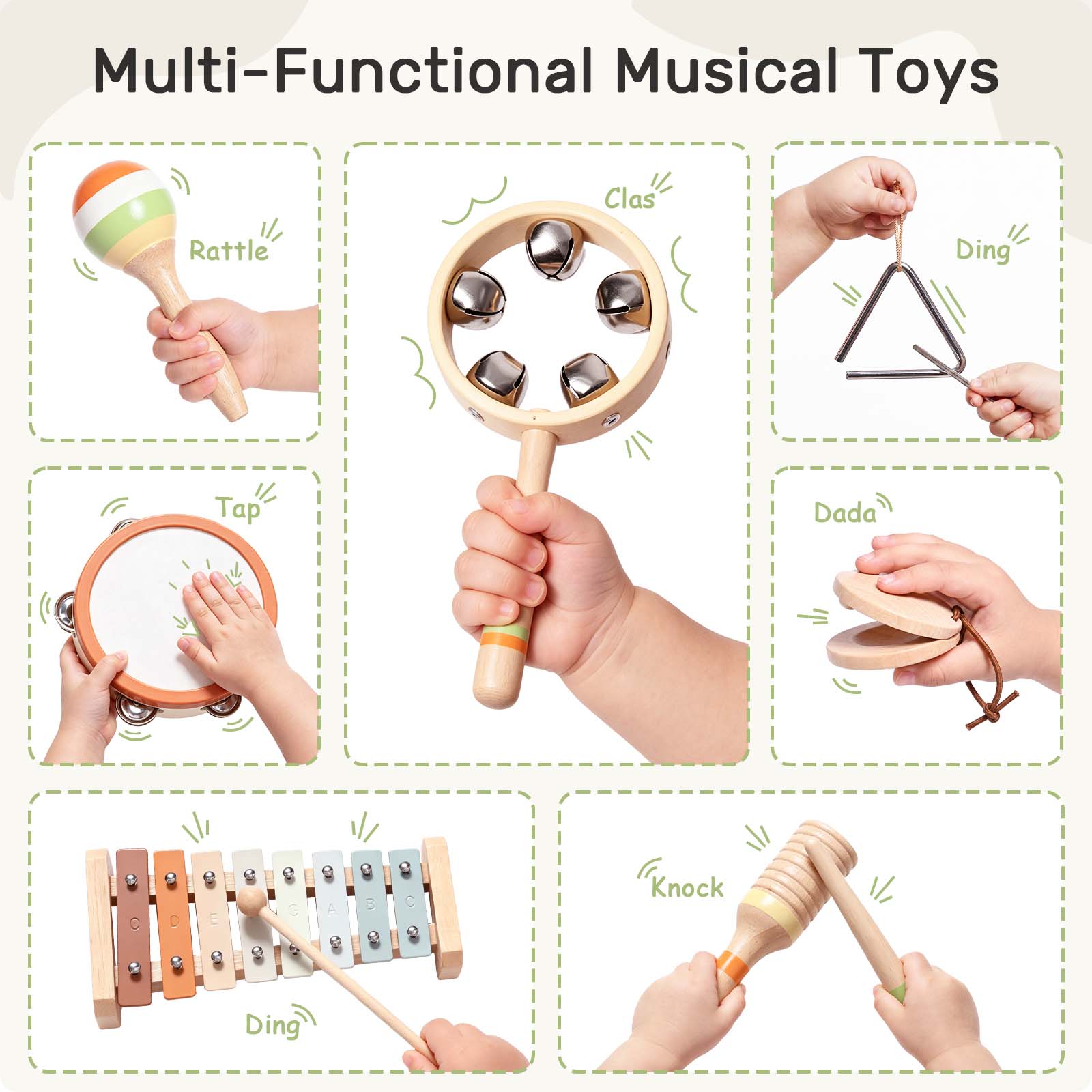 OATHX Baby Music Toys Wooden Xylophone tambourine Set Educational Toy Musical Instruments for Kids, Toddler Birthday