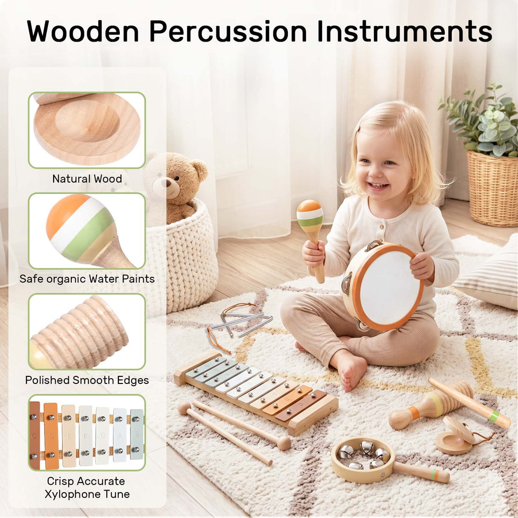OATHX Baby Music Toys Wooden Xylophone tambourine Set Educational Toy Musical Instruments for Kids, Toddler Birthday