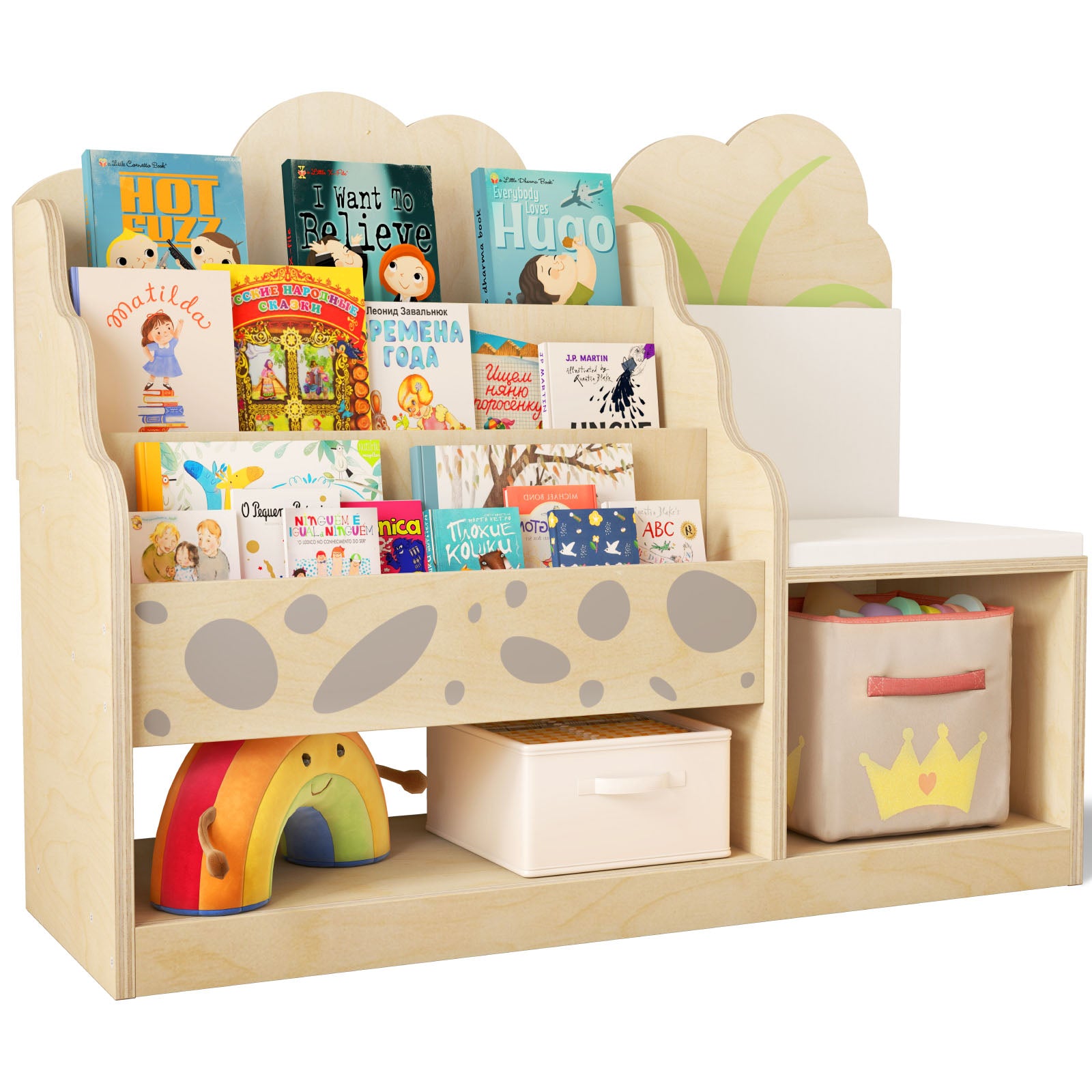 WINGYZ 4-in-1 Kids Bookcase with Cushioned Bench