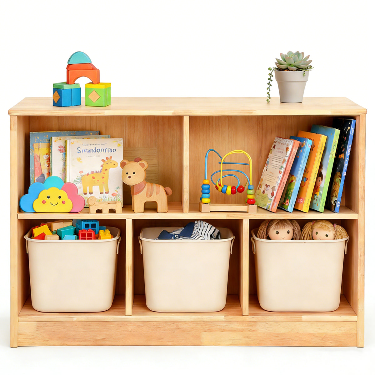 WINGYZ Rubber Wood Montessori Bookshelf - 35.4" L