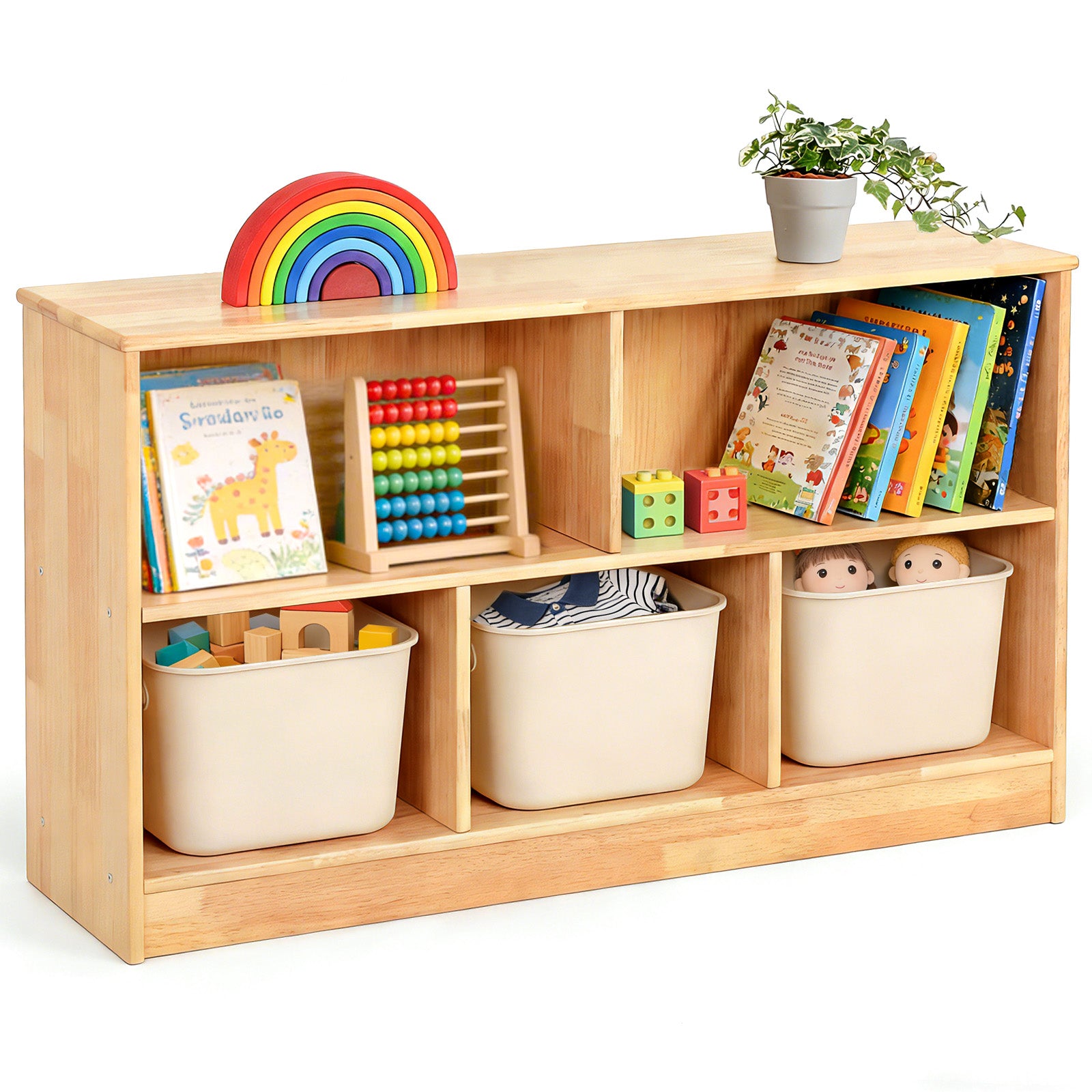 WINGYZ 5-Section Rubber Wood Bookshelf - 43.3" L