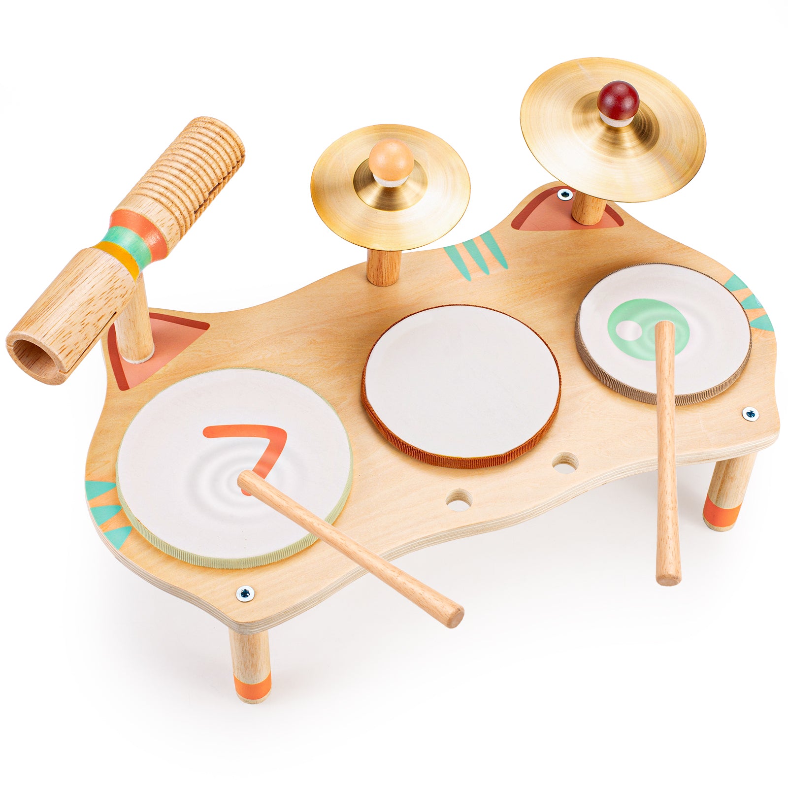 OATHX Kids Drum Set Montessori Musical Instruments Wooden Music Toys for Baby, Toddler Sensory Preschool Drum Kit, Birthday Gifts for Boys Girls