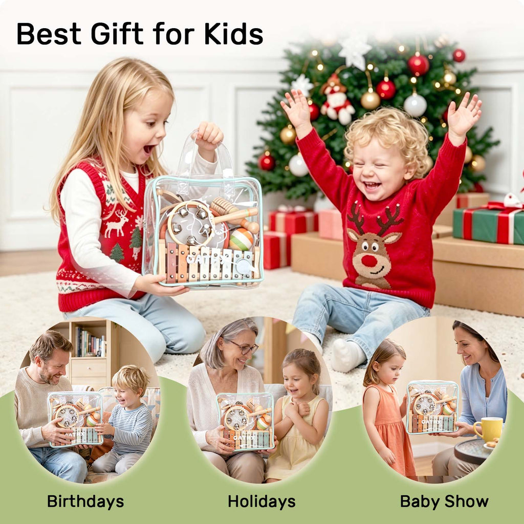 OATHX Baby Music Toys Wooden Xylophone tambourine Set Educational Toy Musical Instruments for Kids, Toddler Birthday
