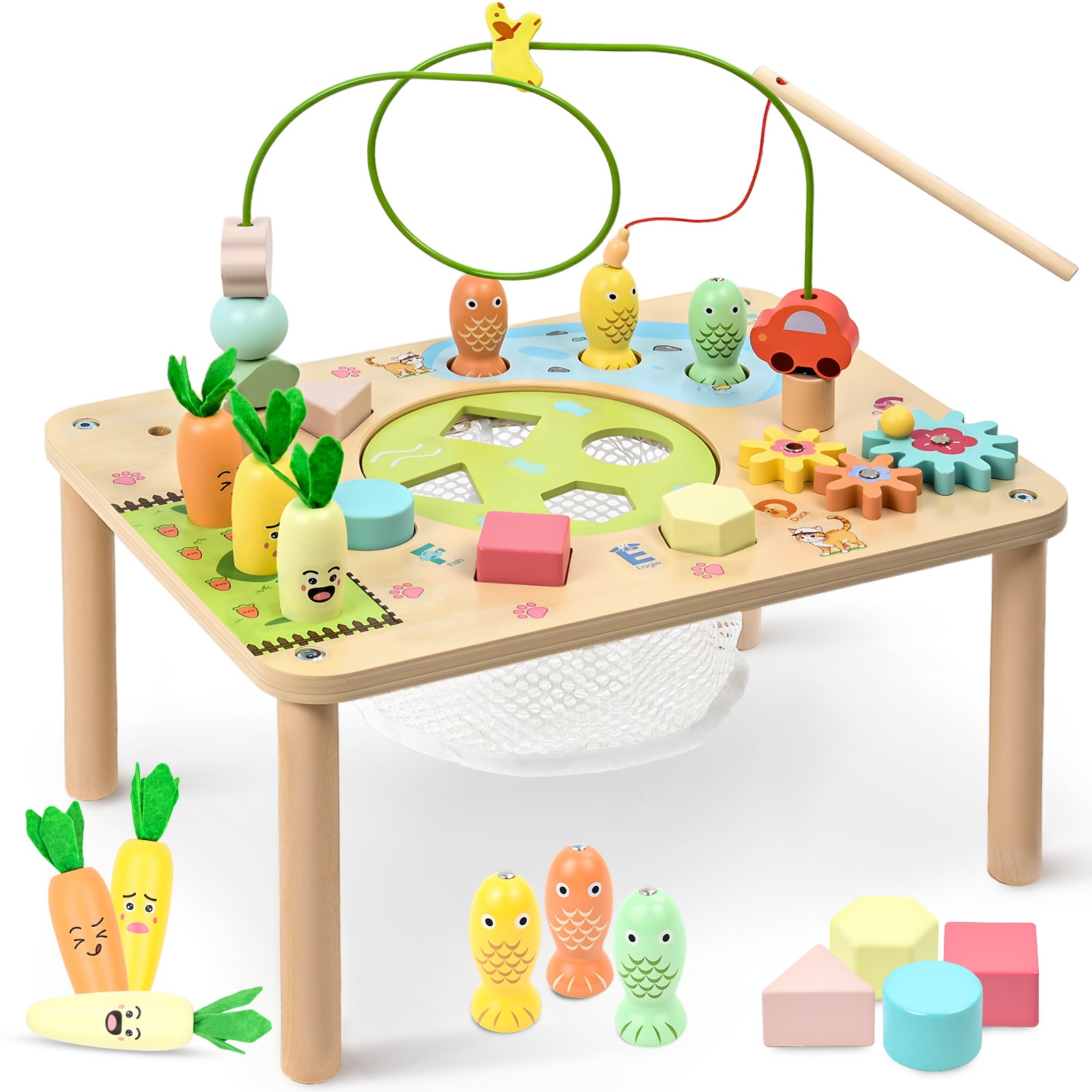 OATHX Toy Bead Maze Toddler Activity Table Wood Montessori Baby Educational Learn Toy Child 1-4 Year