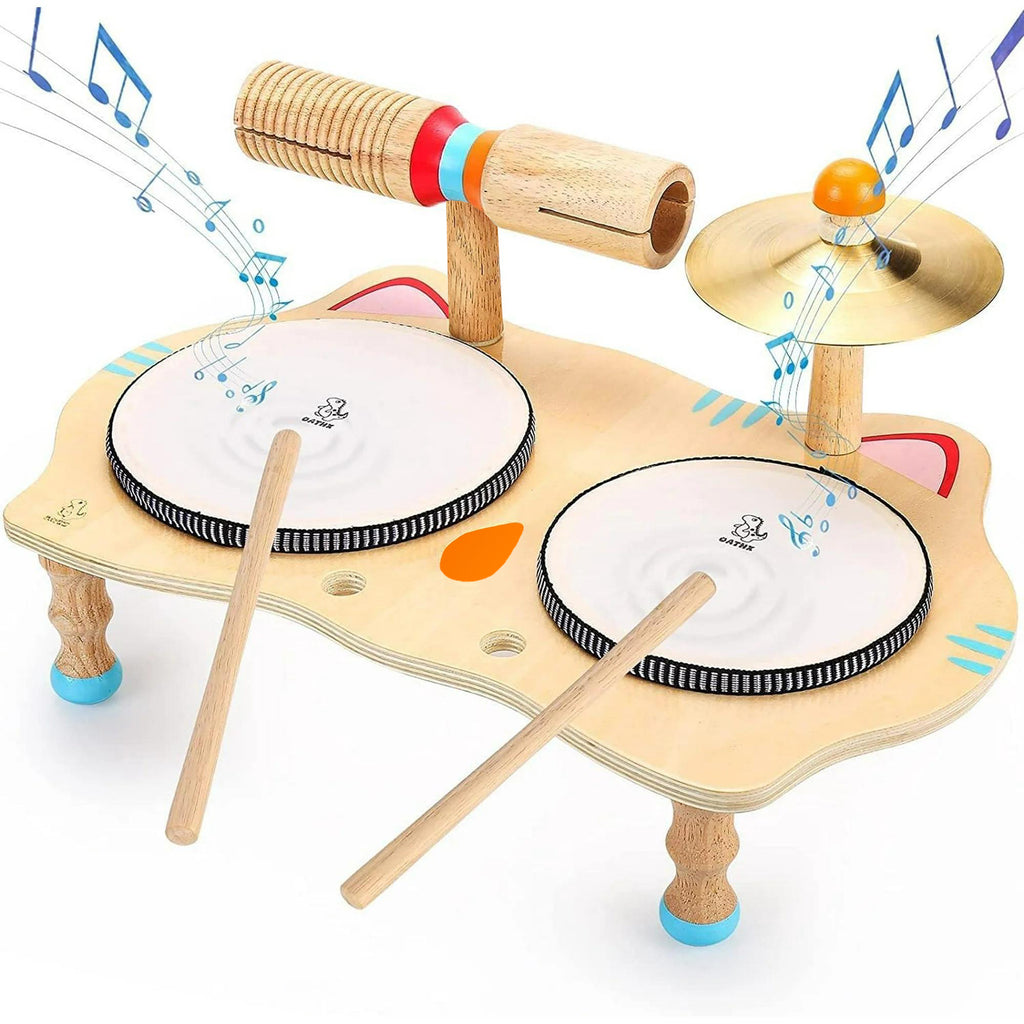 OATHX Toddler Drum Set Educational Toys Kids Wood Musical Instruments Baby Montessori Learn Music Birthday Gift