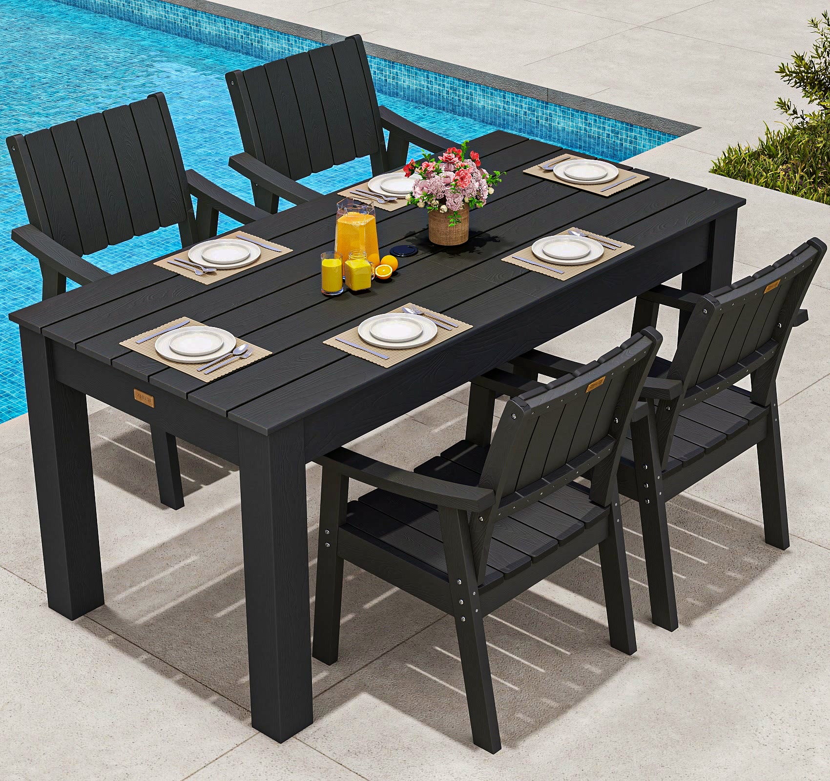 Wingyz Dining Table Set for 4 with Chairs,5 Piece Outdoor Furniture for Weather Patio Lawn Garden Backyard,Wood Color