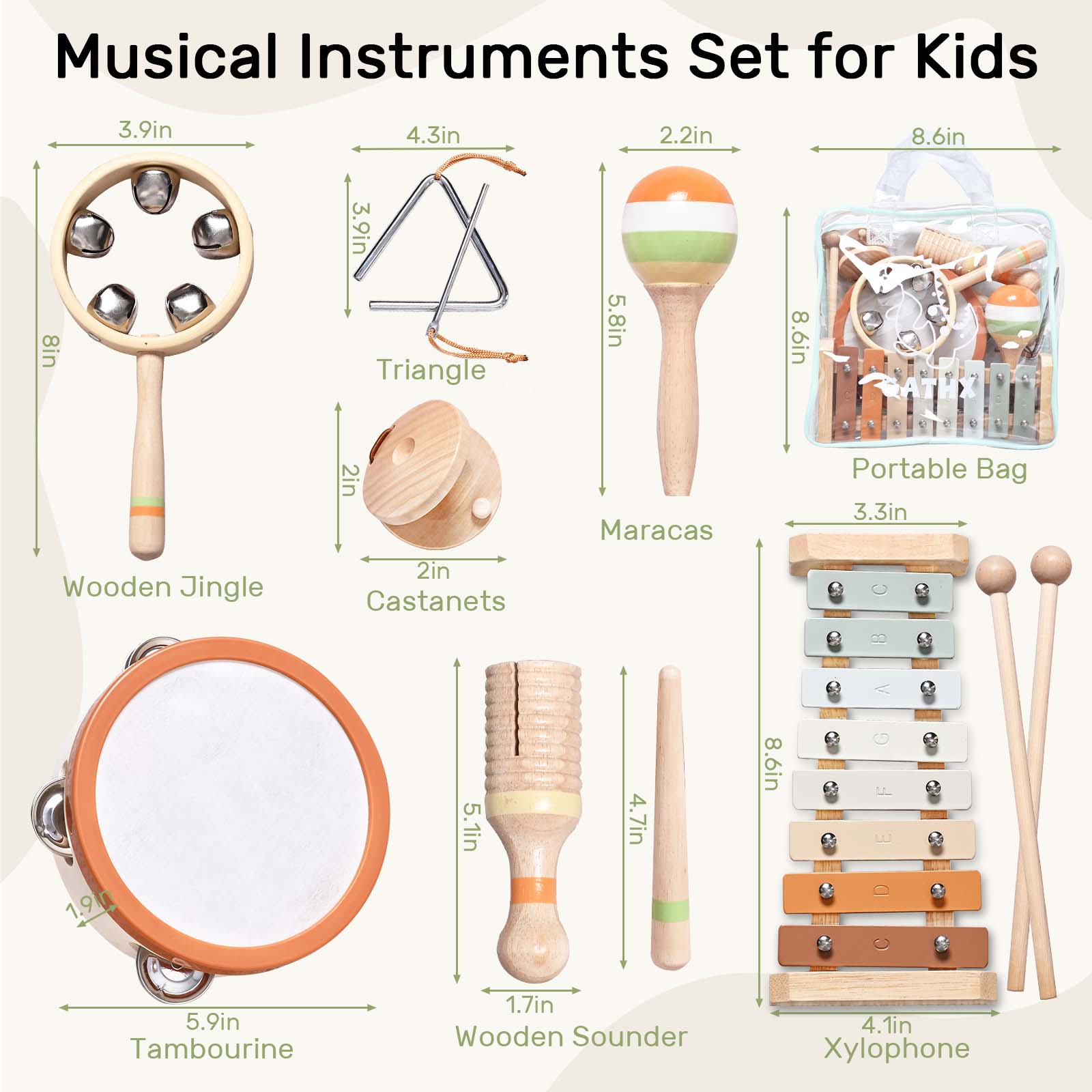 OATHX Baby Music Toys Wooden Xylophone tambourine Set Educational Toy Musical Instruments for Kids, Toddler Birthday