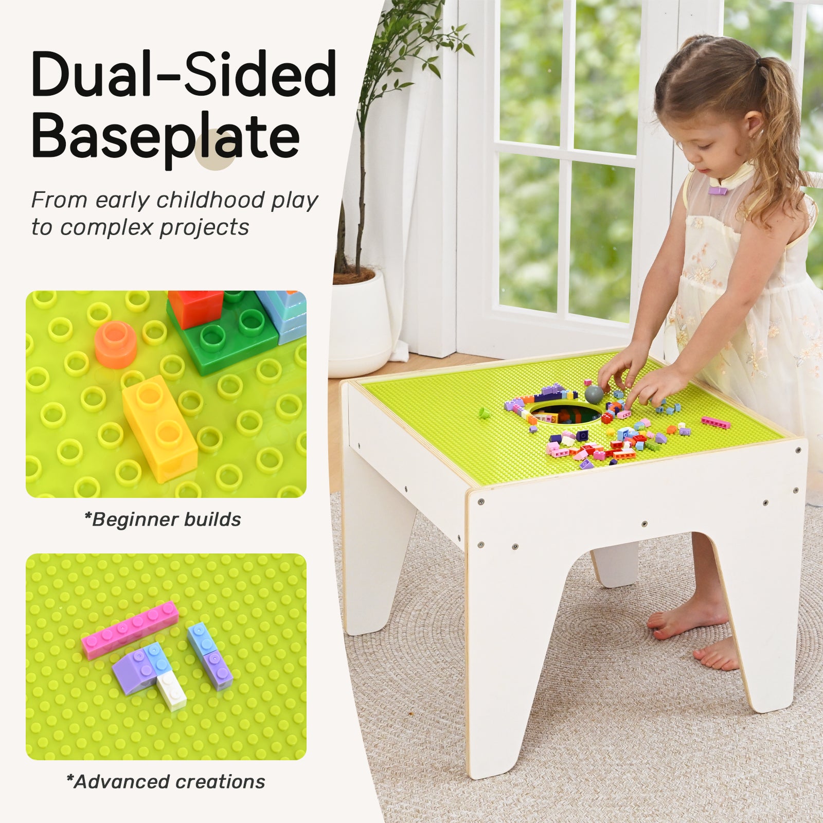 Sweet Time Kids Activity Table with Bricks Plate Wooden Storage Sensory Tables Art Desk for Toddlers