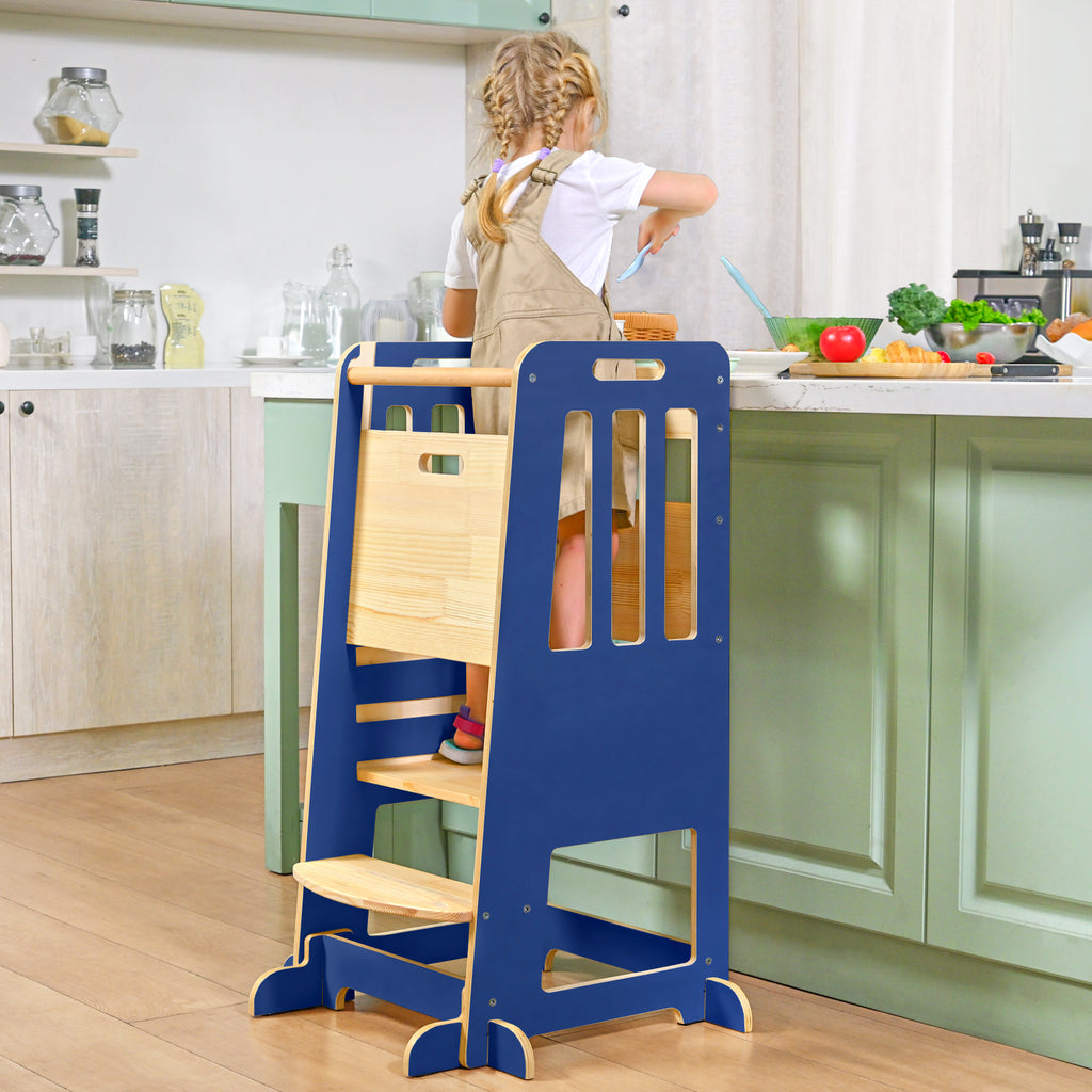 Sweet Time Toddler Standing Tower, Kids Kitchen Stool Helper 3 Levels Adjustable Height Wooden Toddler Step Stools for Learning New Skills