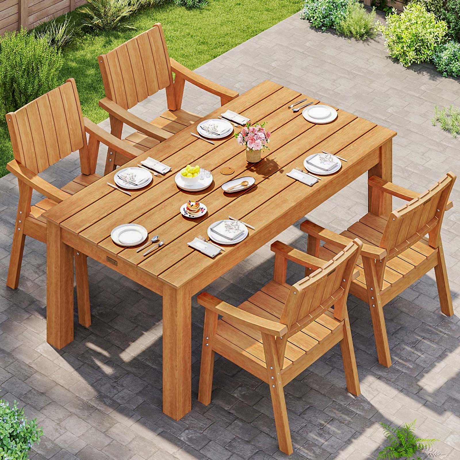Wingyz Dining Table Set for 4 with Chairs,5 Piece Outdoor Furniture for Weather Patio Lawn Garden Backyard,Wood Color