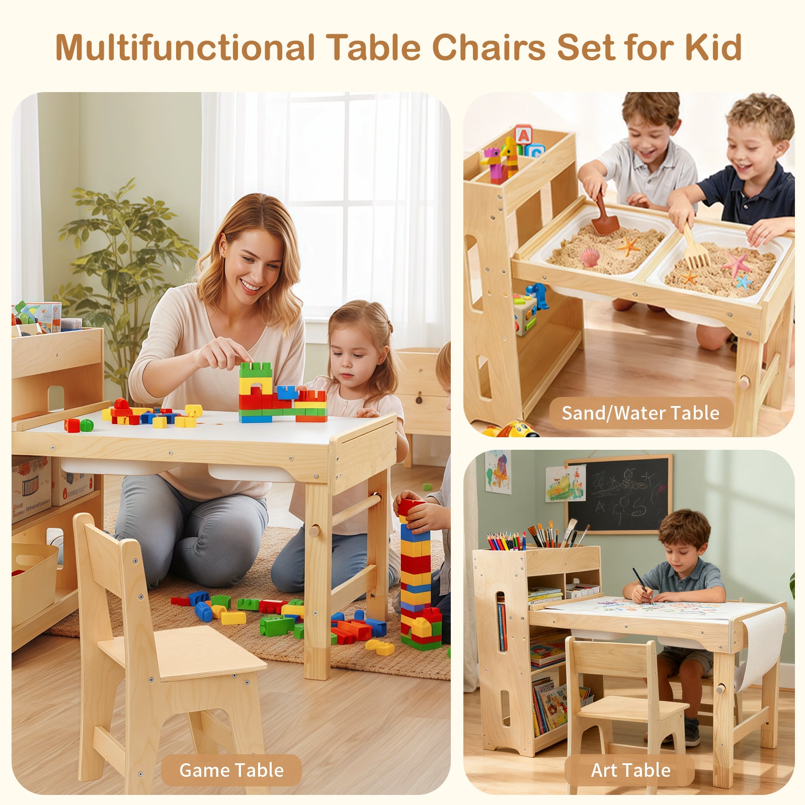 Toddler Sensory Table with Storage Shelves, Adjustable Height Kids Art Table with Chairs and Storage Bins, Wooden Activity Desk with Paper Roll Perfect for Children 1-6 Years