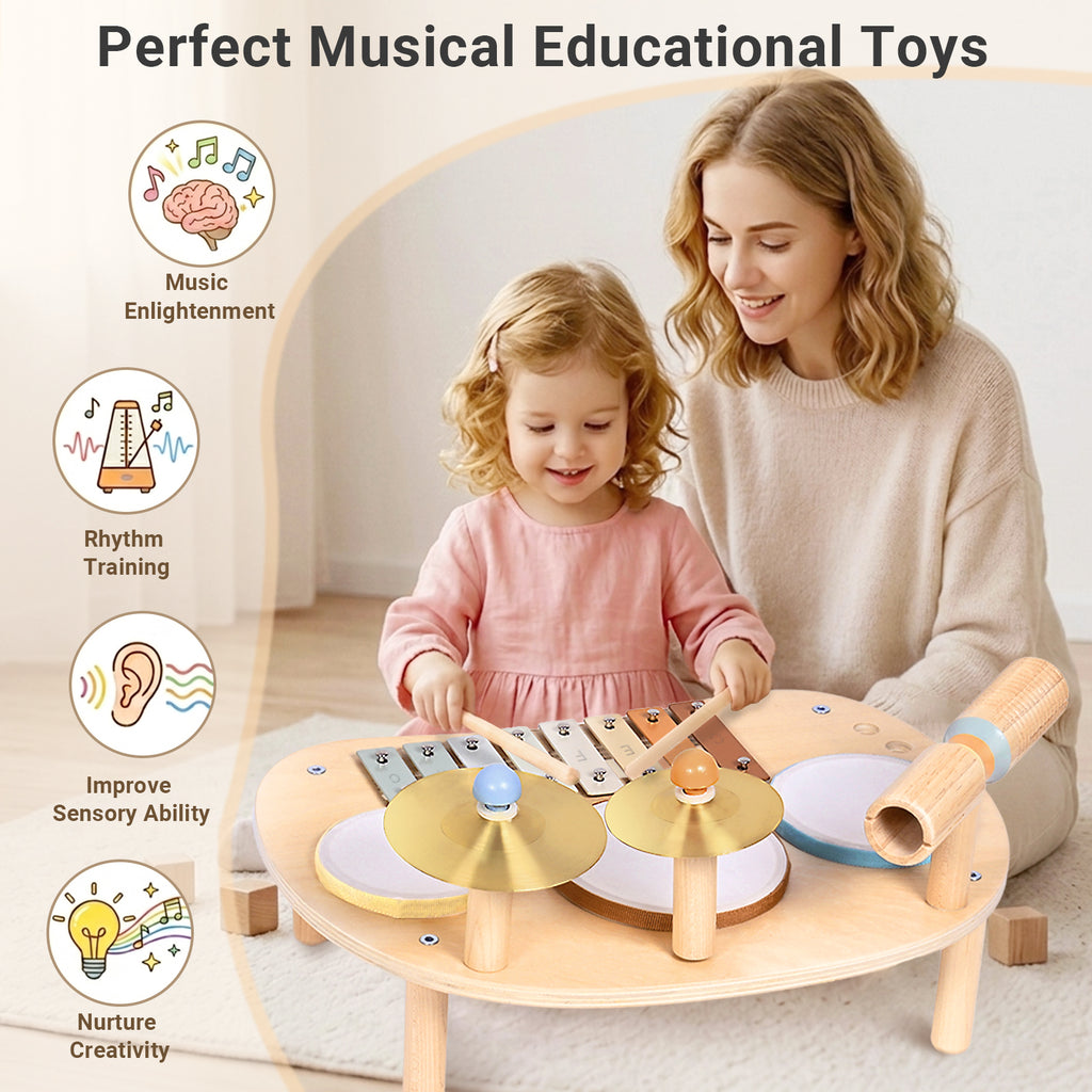 OATHX Toy Drum Xylophone Baby Music Toy Montessori Drum Set Musical Instruments for Toddler and Preschool Toys