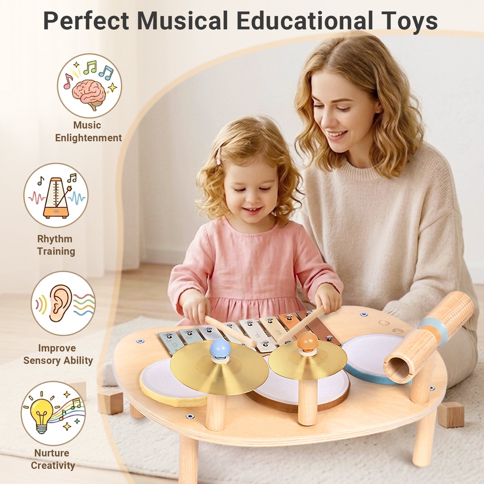 OATHX Toy Drum Xylophone Baby Music Toy Montessori Drum Set Musical Instruments for Toddler and Preschool Toys