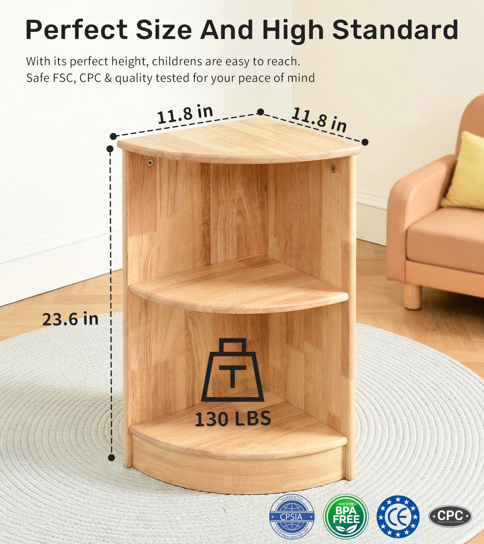 WINGYZ 2-Tier Rubber Wood Corner Cabinet