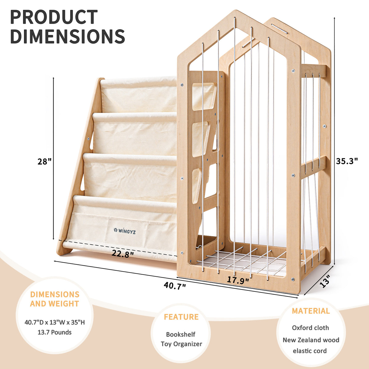 WINGYZ Toy Storage Organizer & Kids Bookshelf