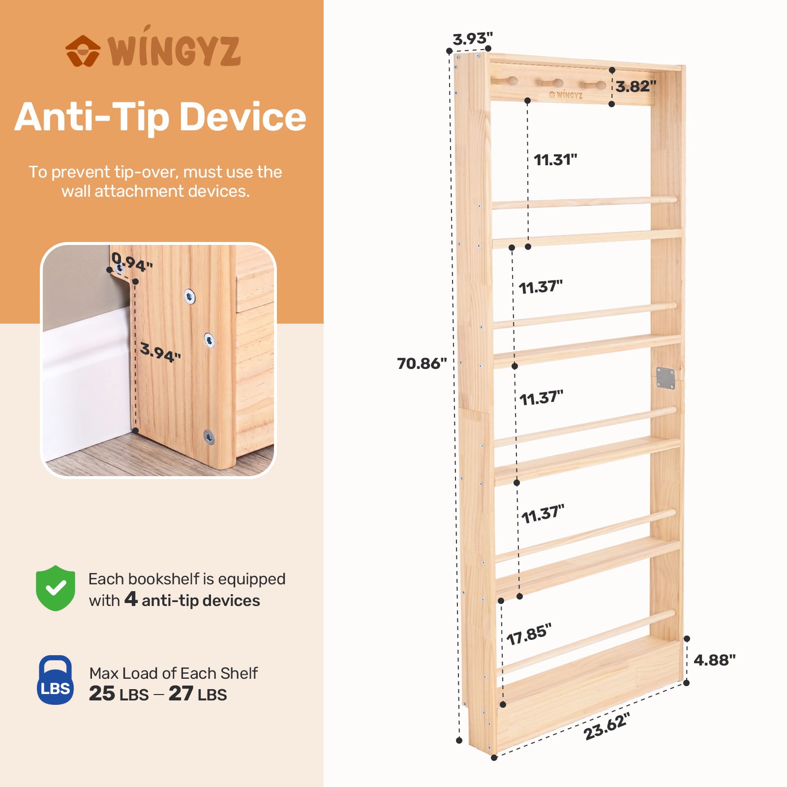 WINGYZ Behind-The-Door Kids Bookshelf