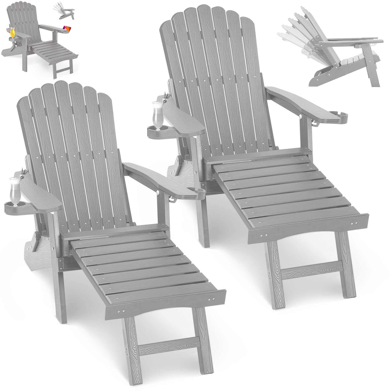 Wingyz Outdoor Adirondack Chair with Footrest, Folding Adjustable Patio Chairs for Outside Lawn Lawn Balcony