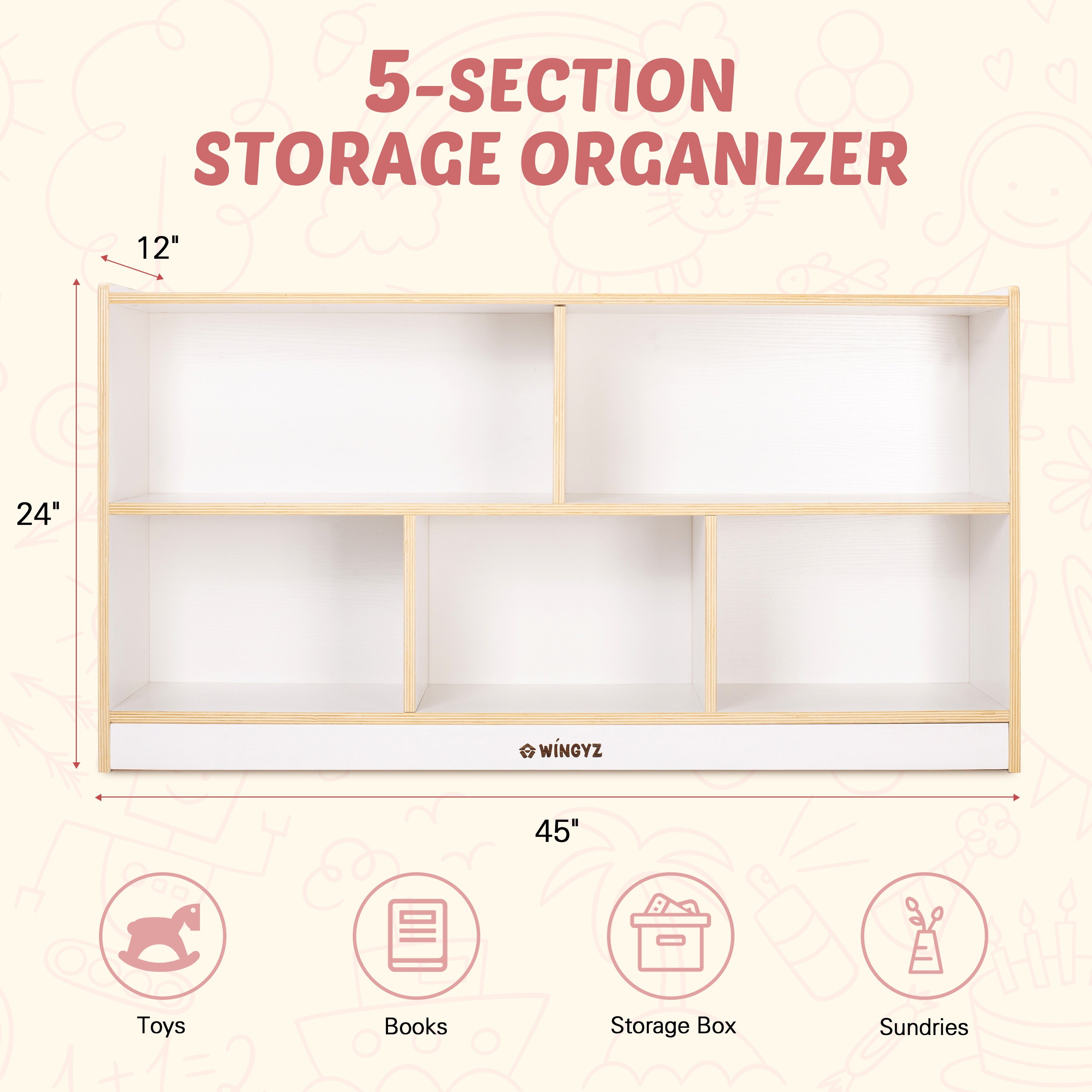 WINGYZ 5-Compartmen Toy Storage Organizer - White