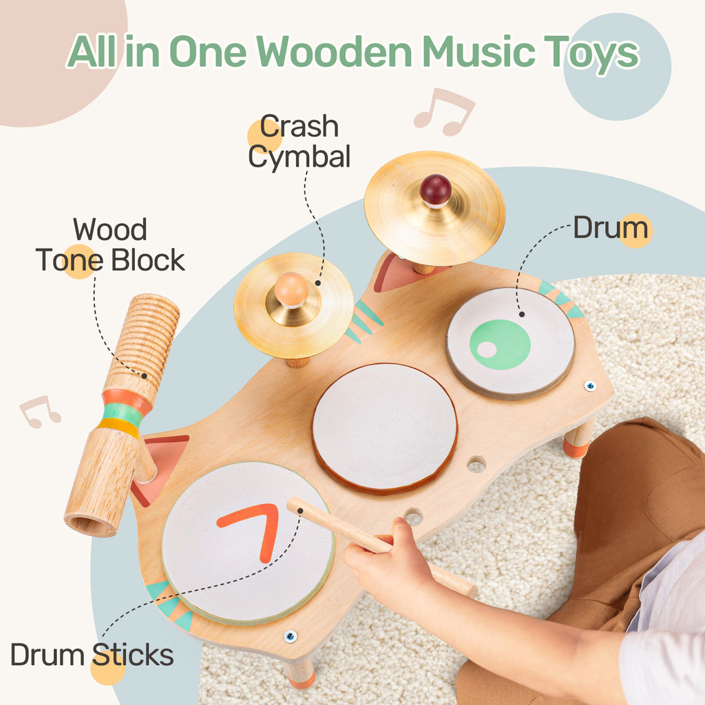 WINGYZ Wooden Montessori Drum Set (Neutral Colors)