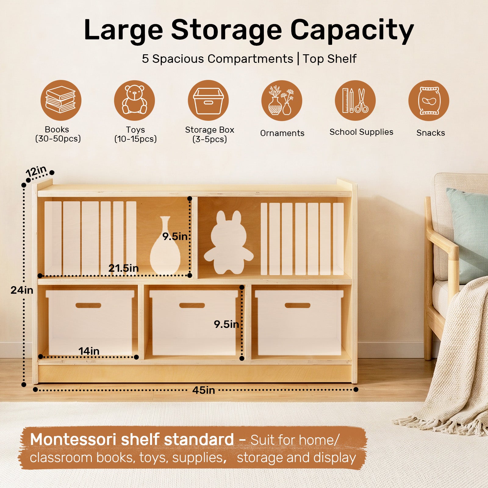 WINGYZ 5-Section Wooden Bookshelf