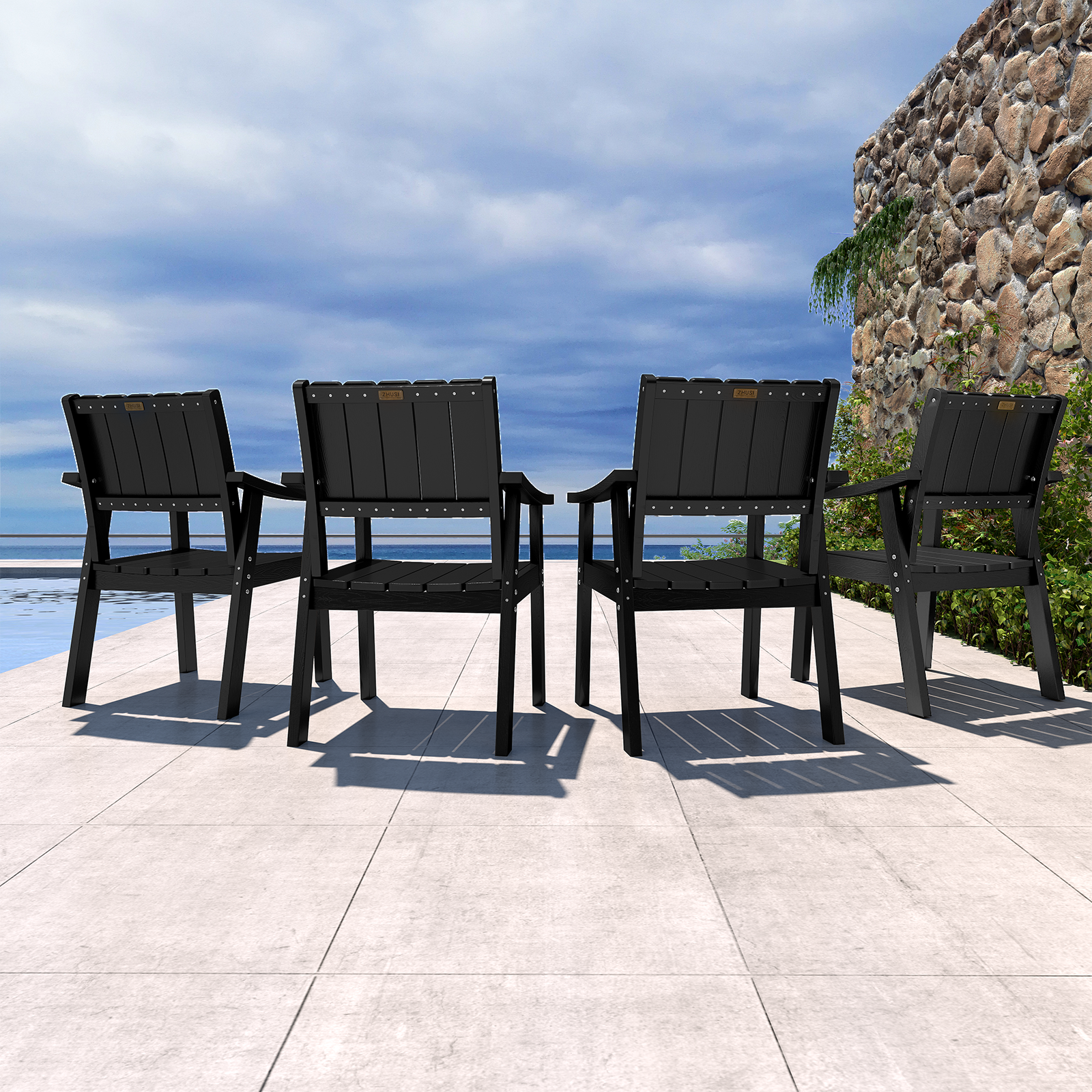 Wingyz Outside Dining Armchairs Set of 4 Patio Chairs for Outdoor Porch Lawn Garden Backyard, Black