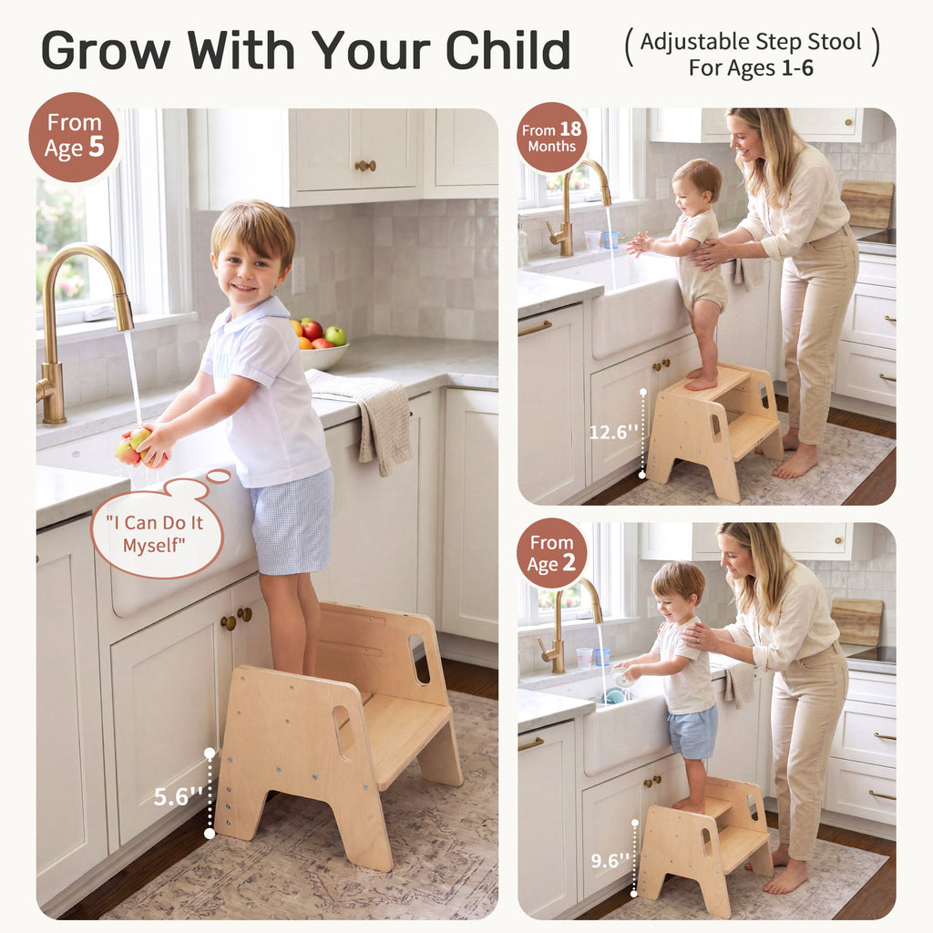 WINGYZ 3-Height Adjustable Wooden Step Stool
