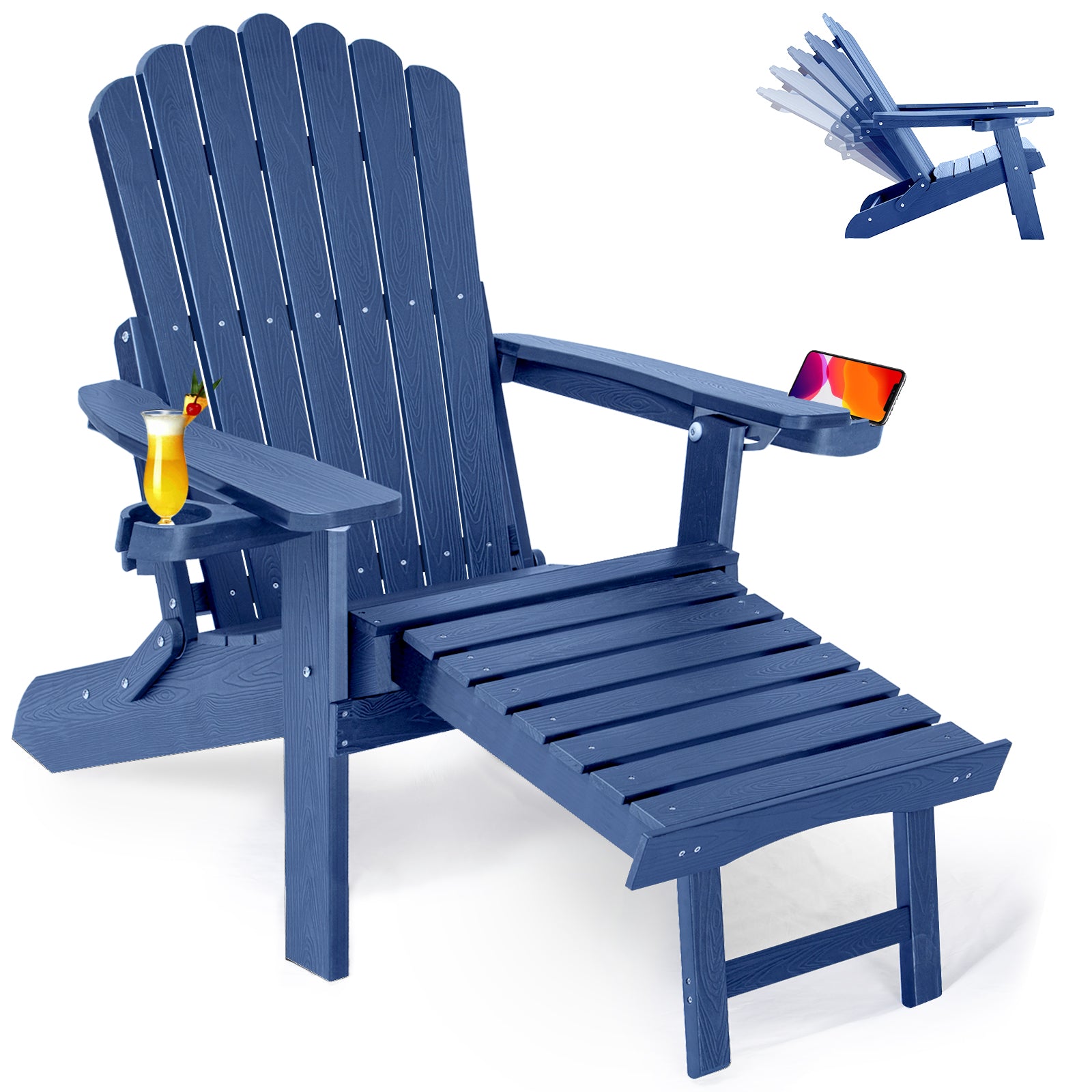 Wingyz Outdoor Adirondack Chair with Footrest, Folding Adjustable Patio Chairs for Outside Lawn Lawn Balcony