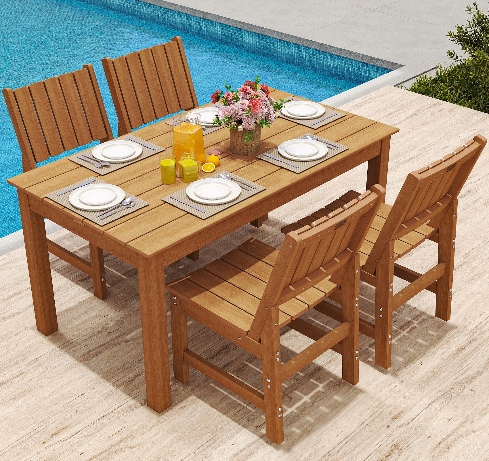 Wingyz Outdoor Dining Table Set for 4, Patio Table with Umbrella Hole and Side Chairs Furniture Set
