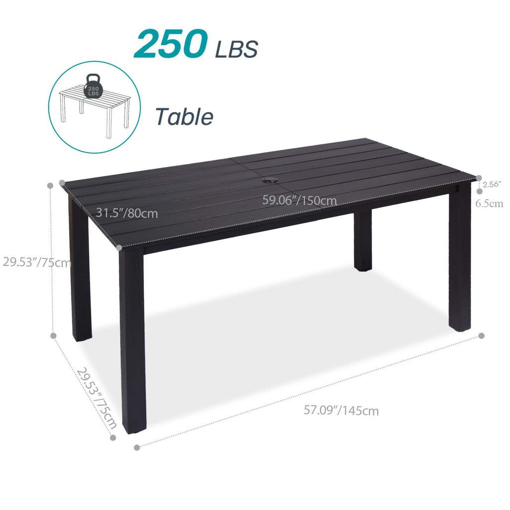 Wingyz Dining Table with Umbrella Hole for Indoor Outside Patio Garden Backyard and Poolside, All Weather, No Chair