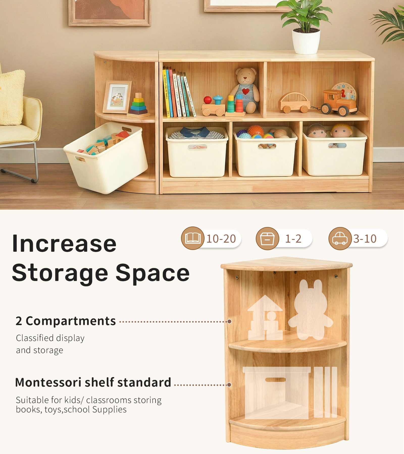 WINGYZ 2-Tier Rubber Wood Corner Cabinet