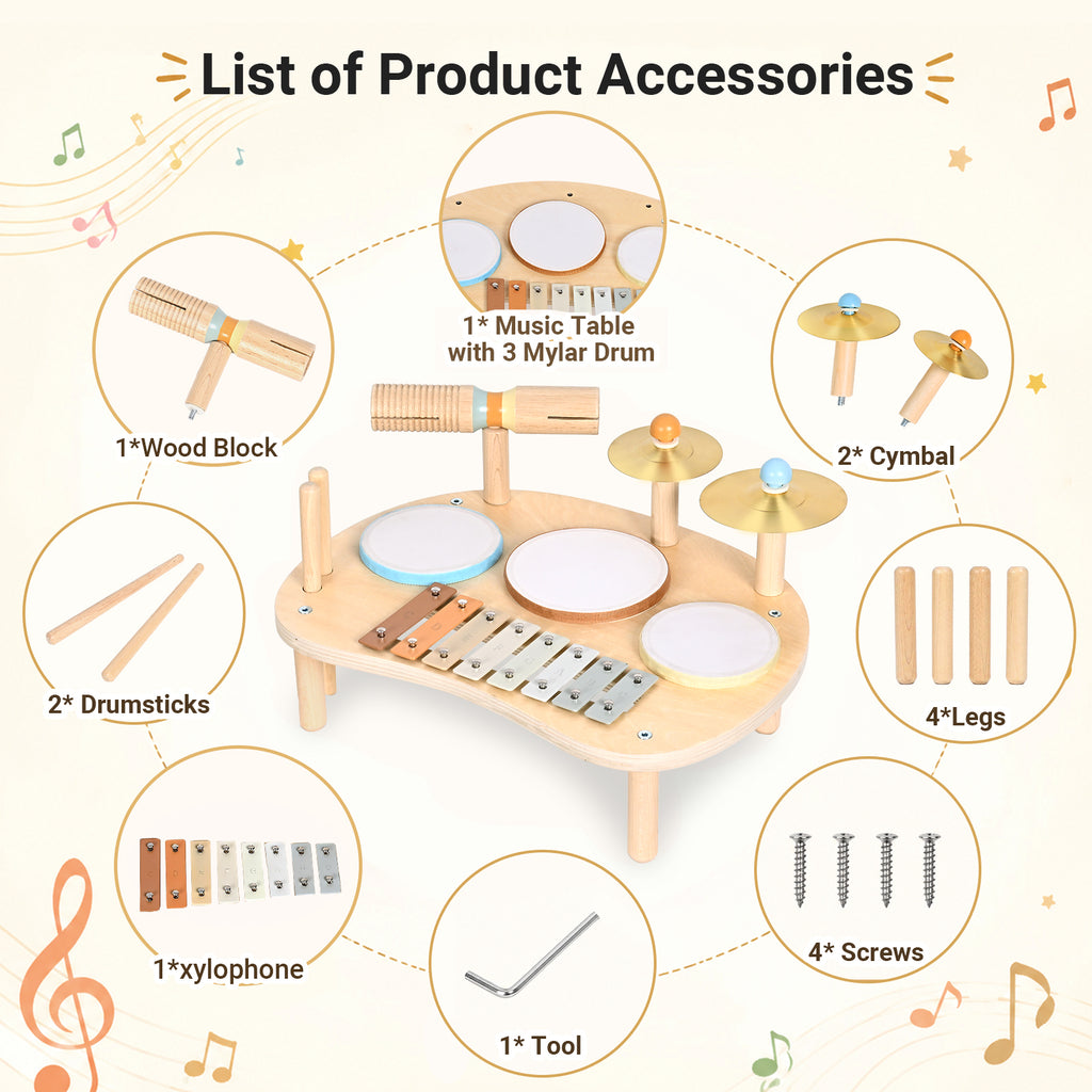 OATHX Toy Drum Xylophone Baby Music Toy Montessori Drum Set Musical Instruments for Toddler and Preschool Toys
