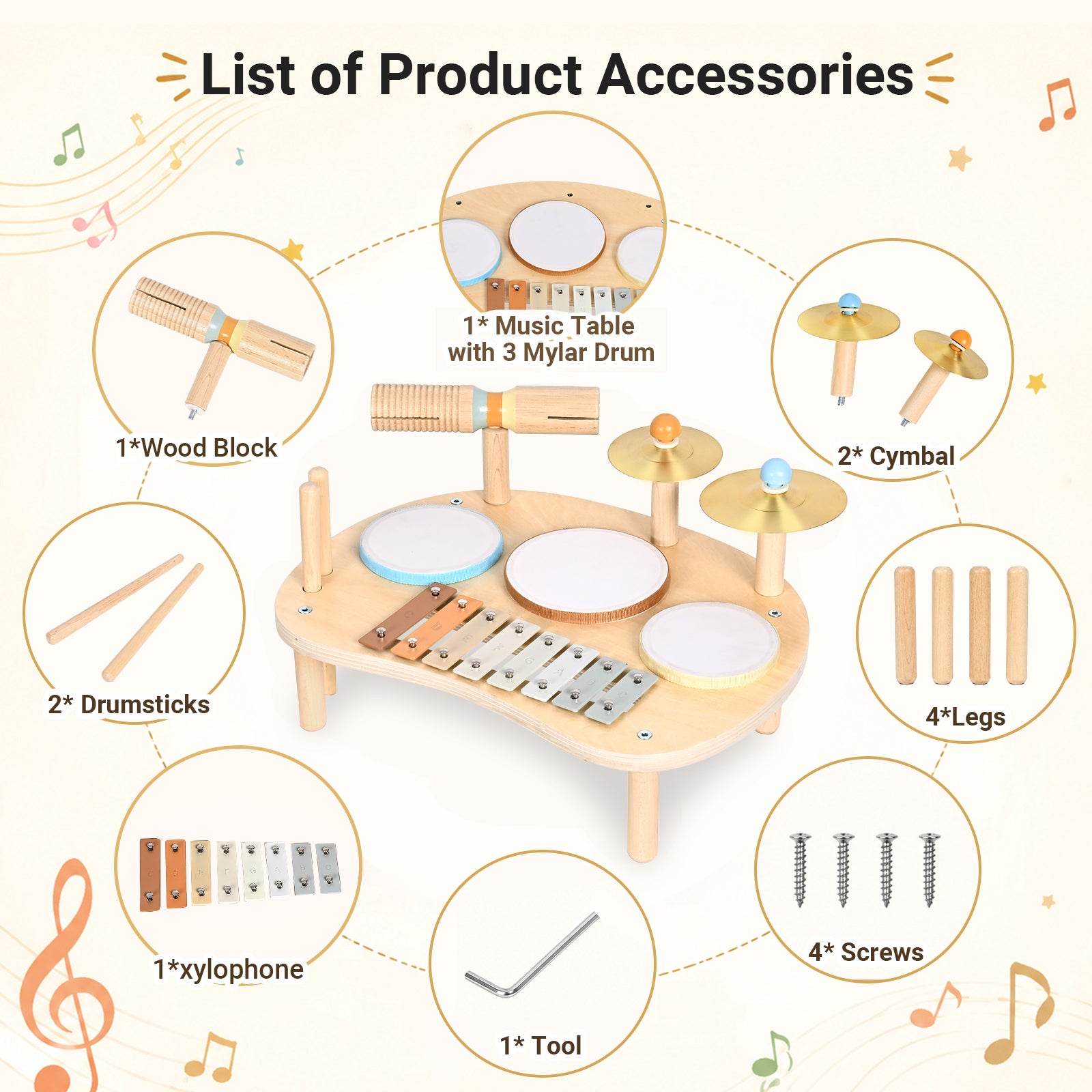 OATHX Toy Drum Xylophone Baby Music Toy Montessori Drum Set Musical Instruments for Toddler and Preschool Toys