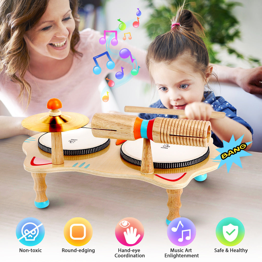 WINYGZ 6-in-1 Wooden Kids Drum Set