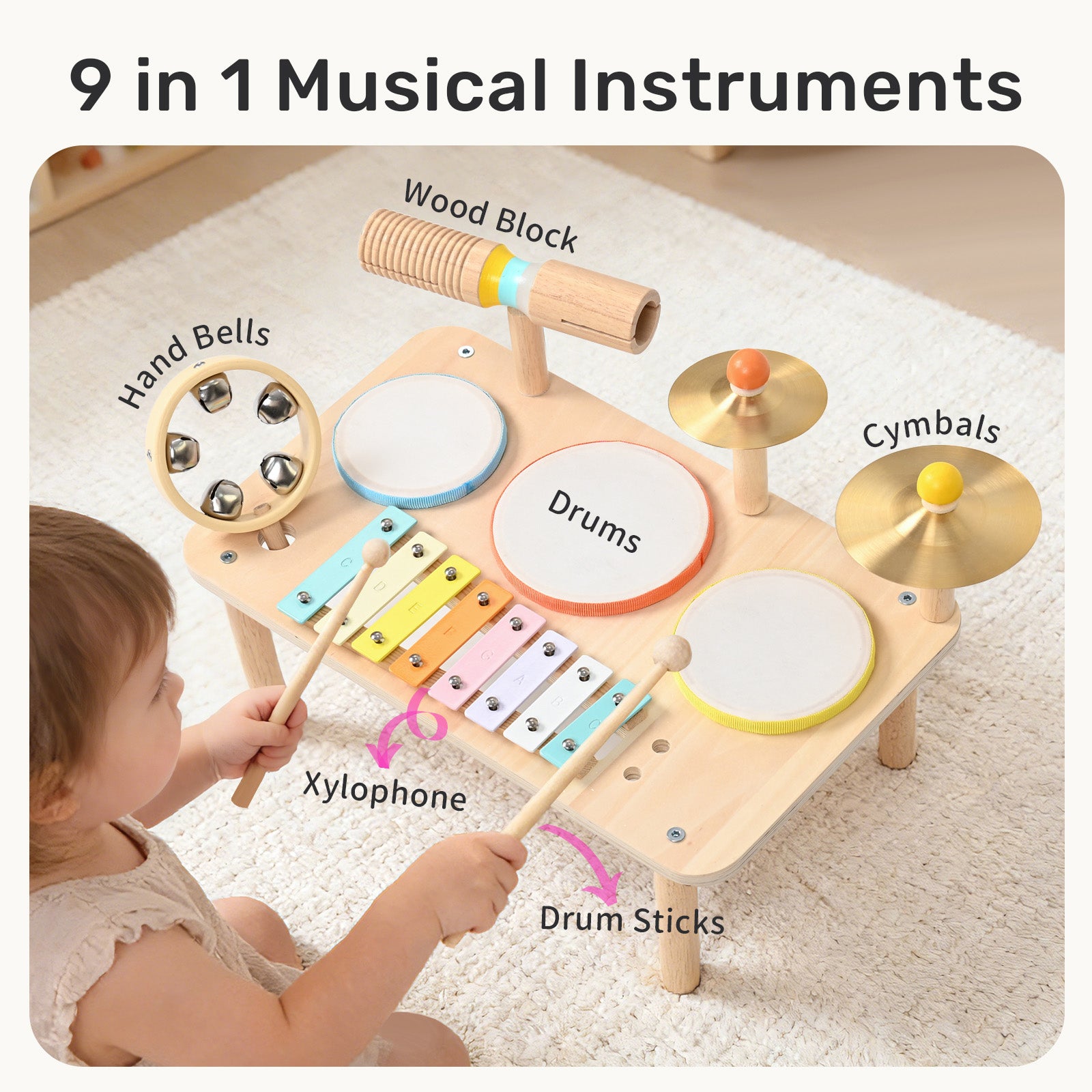 WINGYZ 9-in-1 Kids Wooden Drum Set