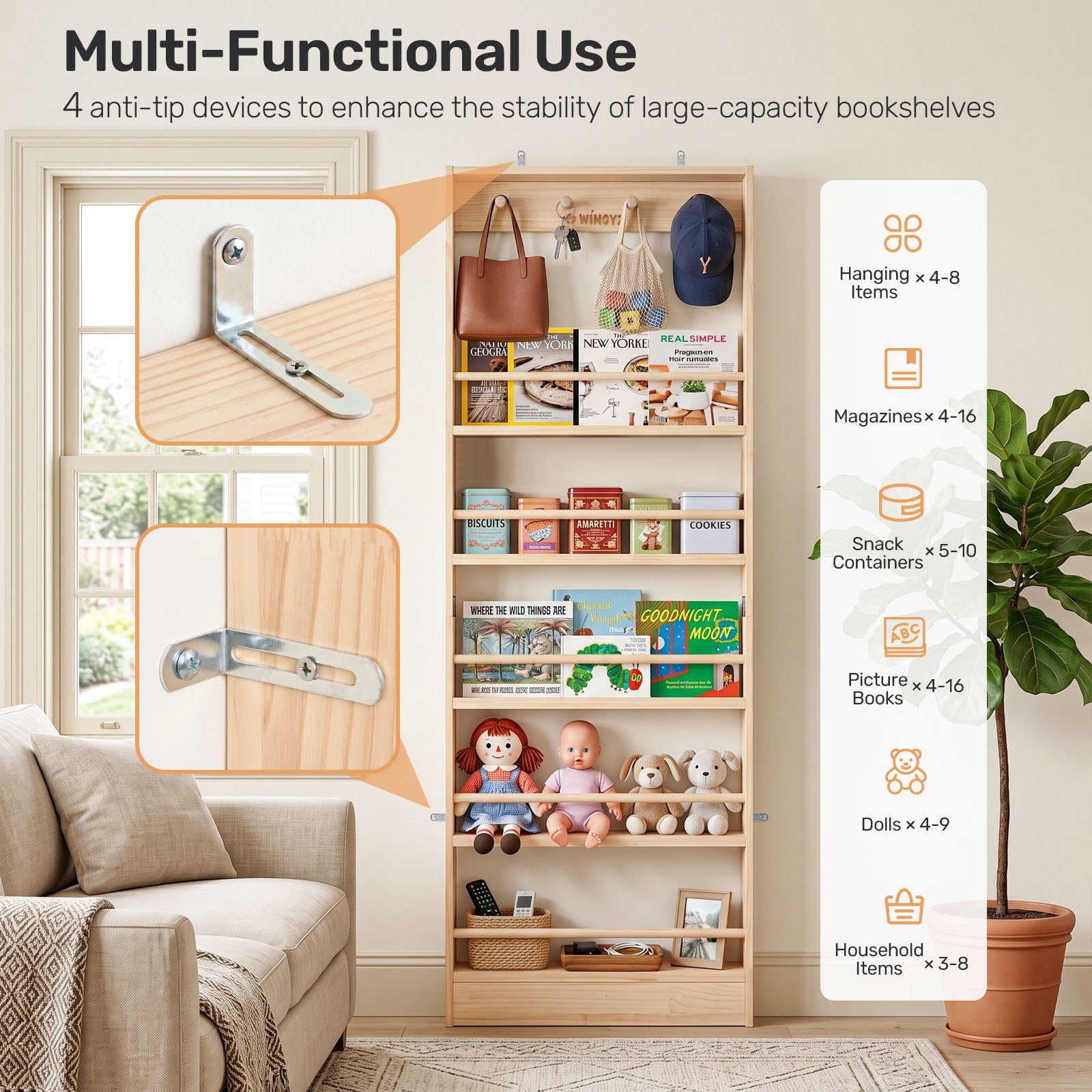 WINGYZ Behind-The-Door Kids Bookshelf