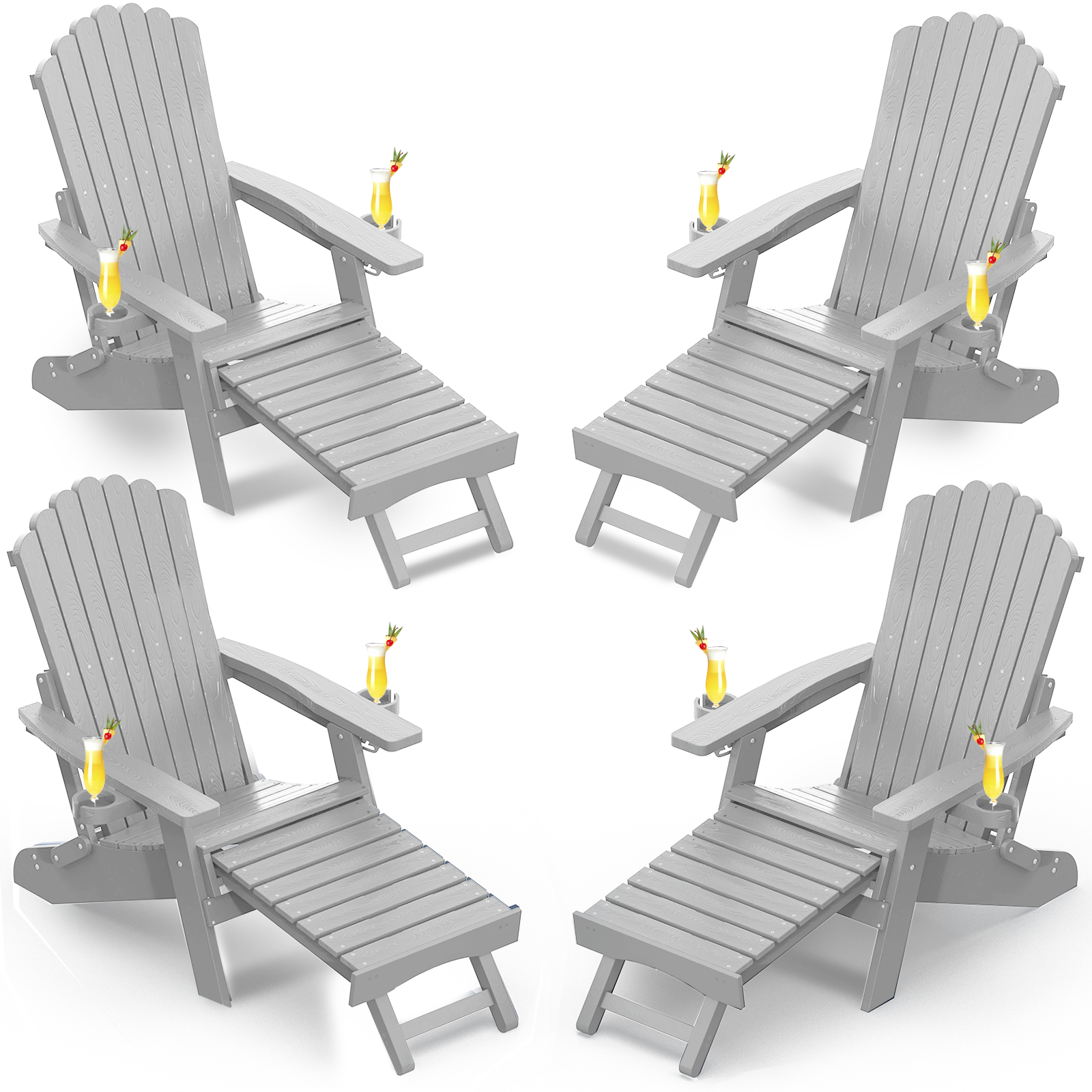 Wingyz Outdoor Adirondack Chair with Footrest, Folding Adjustable Patio Chairs for Outside Lawn Lawn Balcony