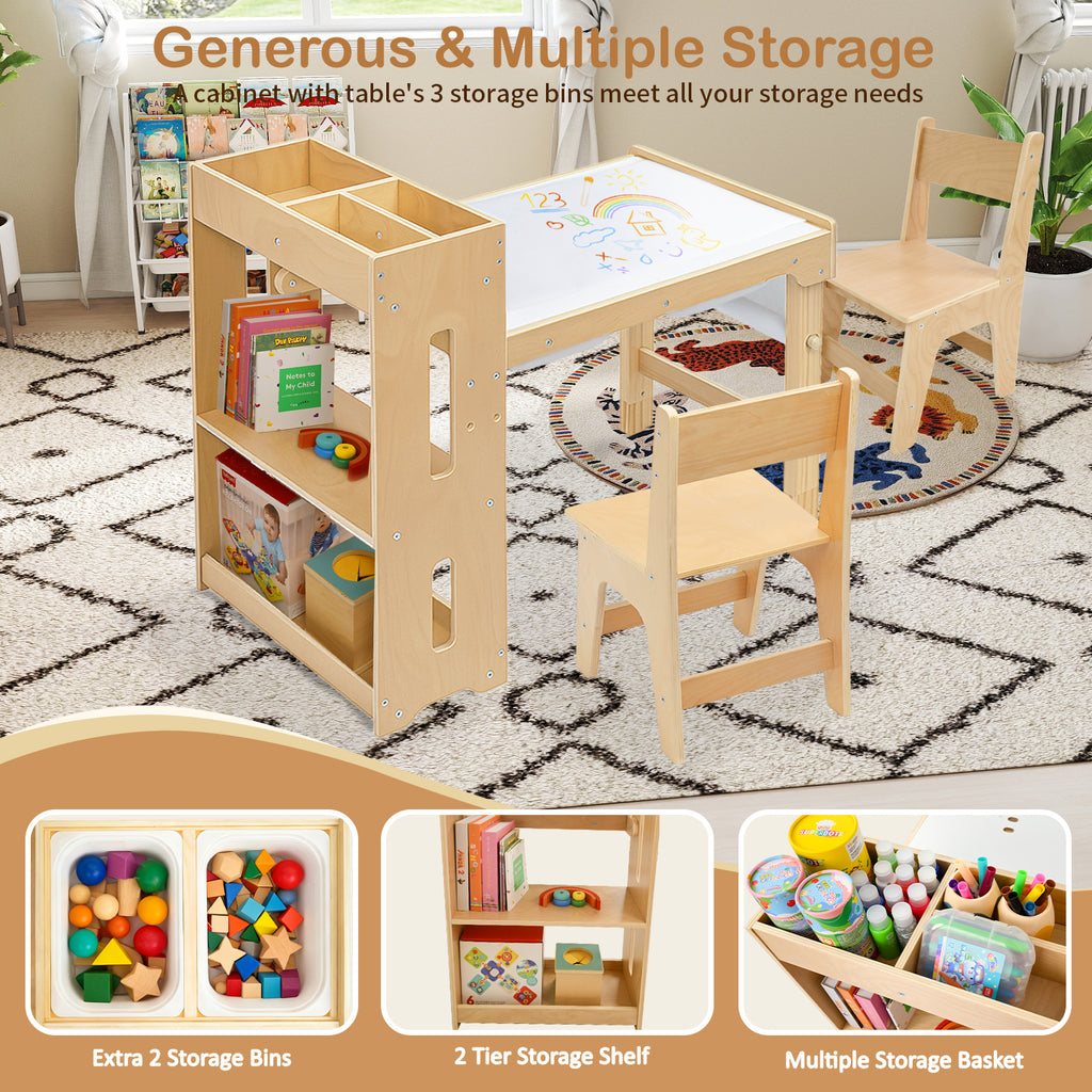 Toddler Sensory Table with Storage Shelves, Adjustable Height Kids Art Table with Chairs and Storage Bins, Wooden Activity Desk with Paper Roll Perfect for Children 1-6 Years