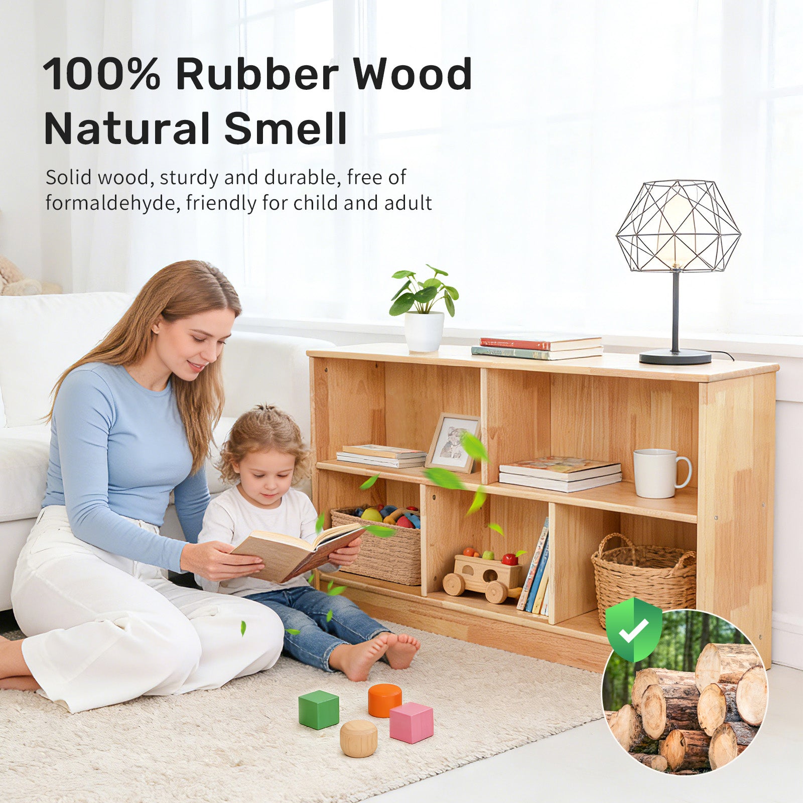 WINGYZ 5-Section Rubber Wood Bookshelf - 43.3" L