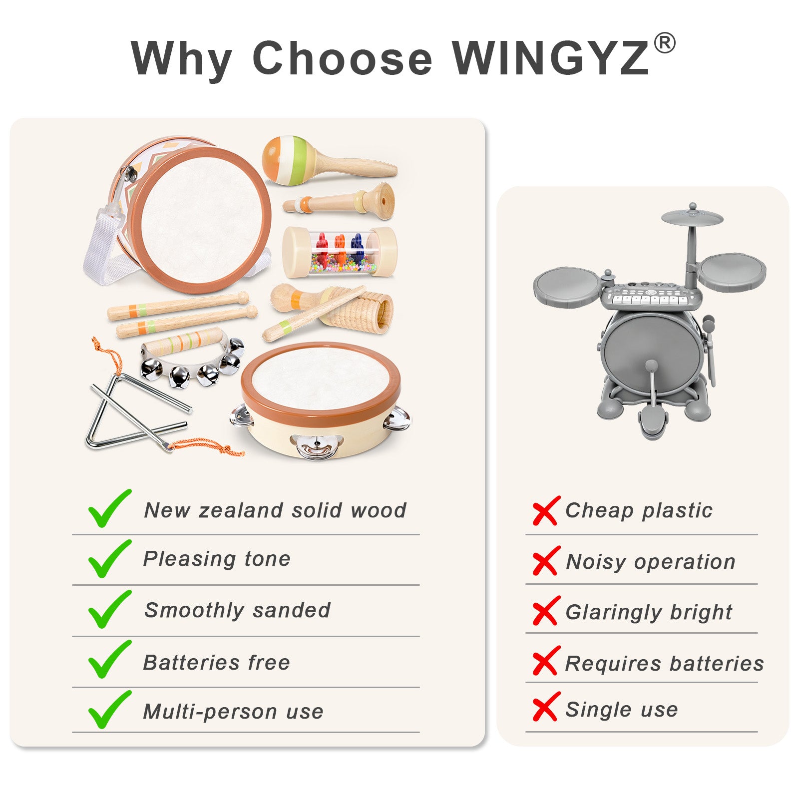 WINGYZ Kids Wooden Musical Instrument Set