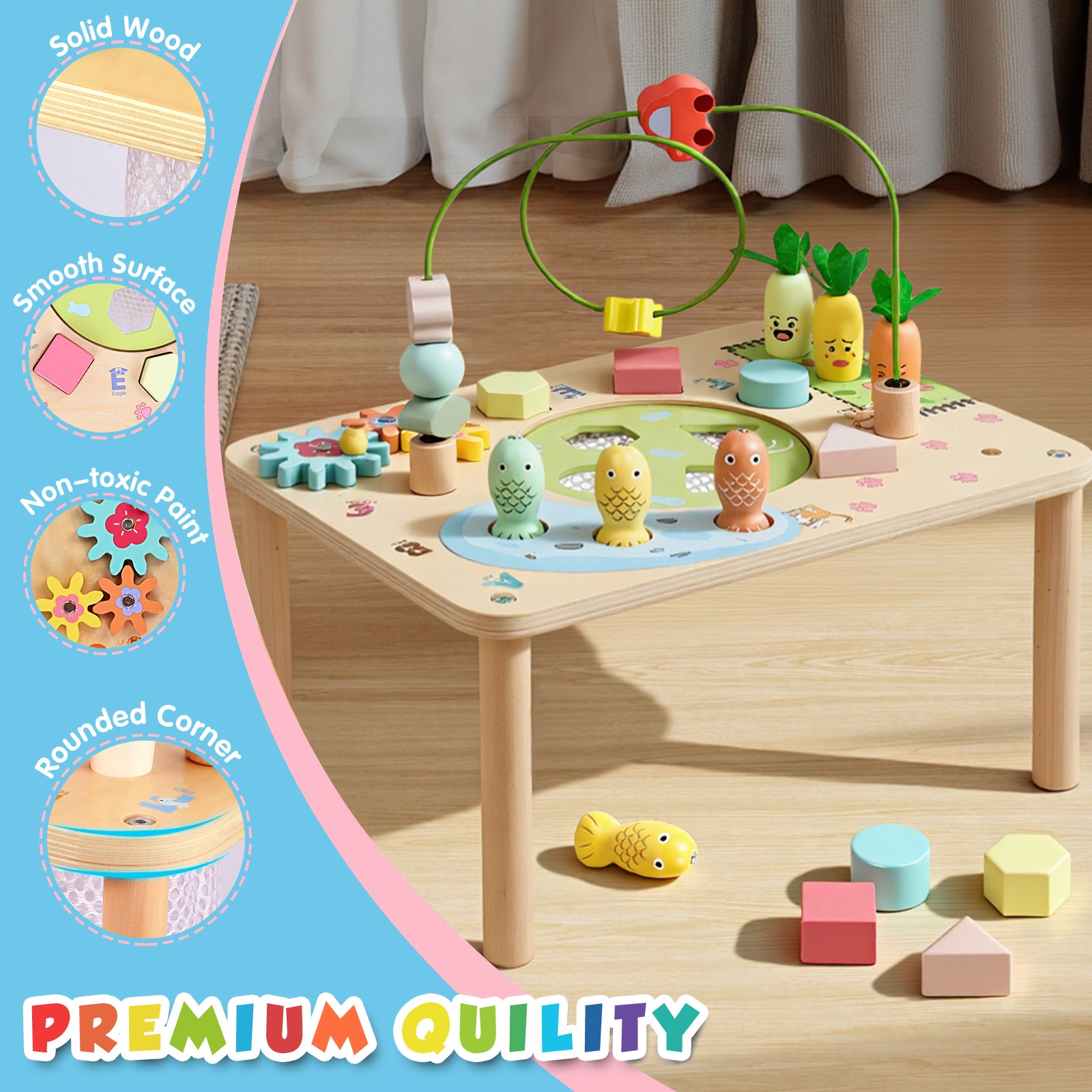 OATHX Toy Bead Maze Toddler Activity Table Wood Montessori Baby Educational Learn Toy Child 1-4 Year