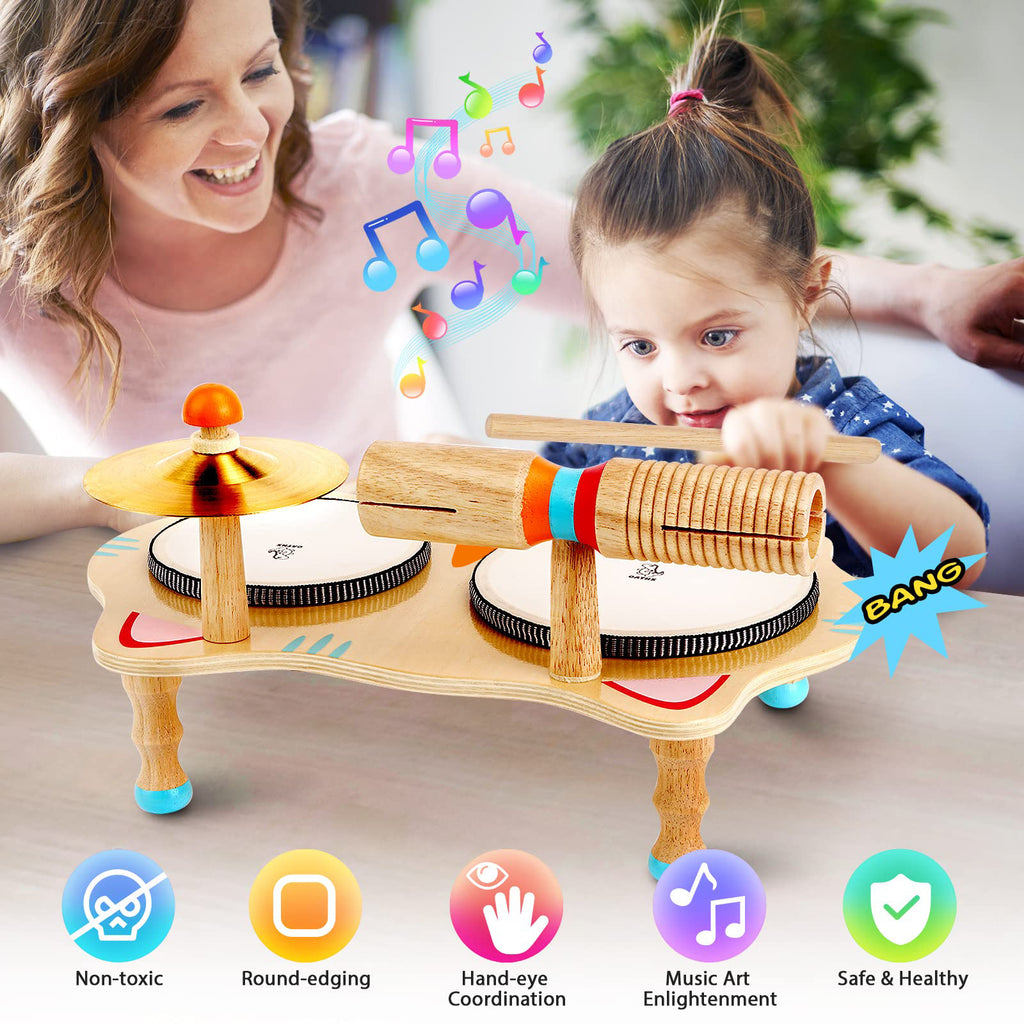 OATHX Toddler Drum Set Educational Toys Kids Wood Musical Instruments Baby Montessori Learn Music Birthday Gift