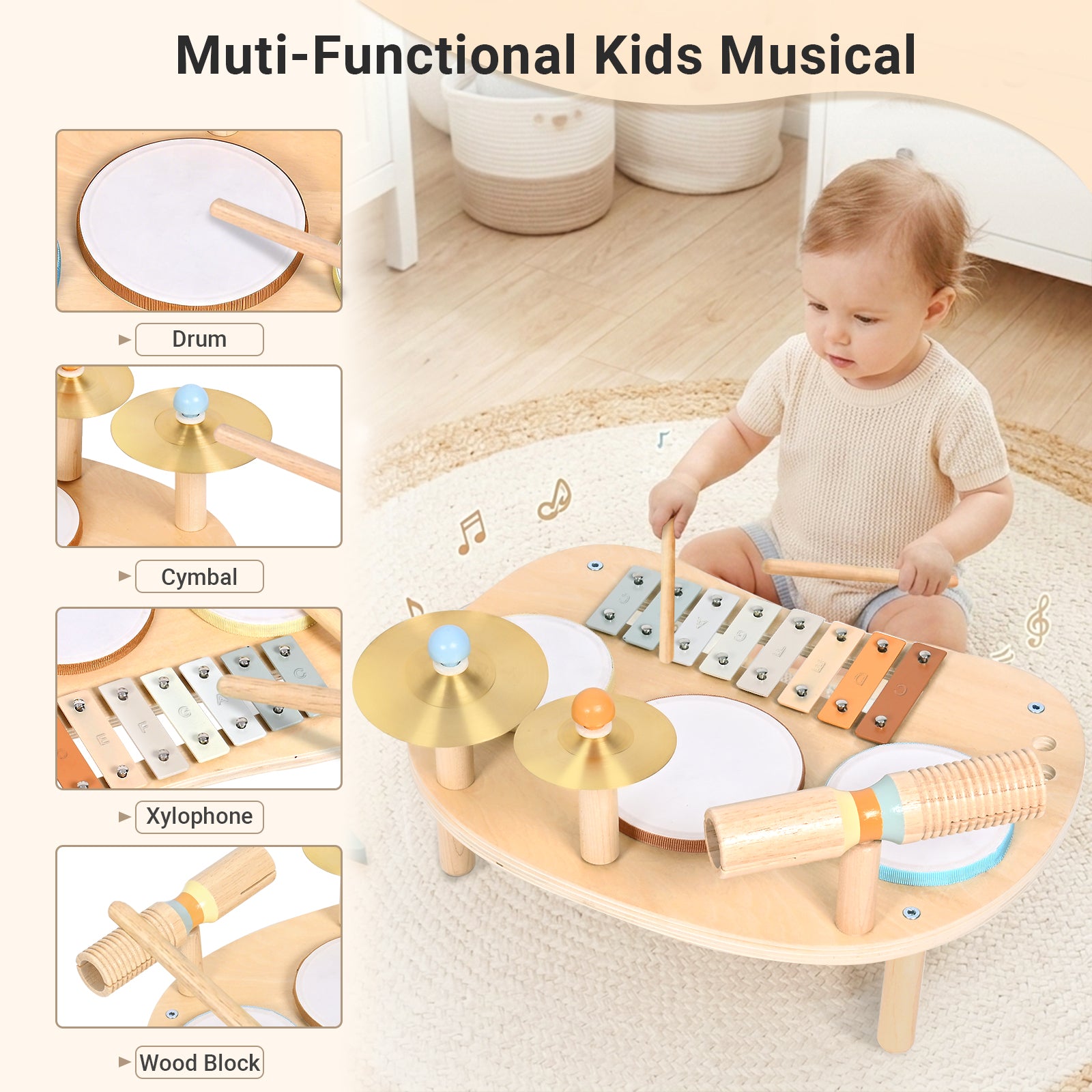OATHX Toy Drum Xylophone Baby Music Toy Montessori Drum Set Musical Instruments for Toddler and Preschool Toys