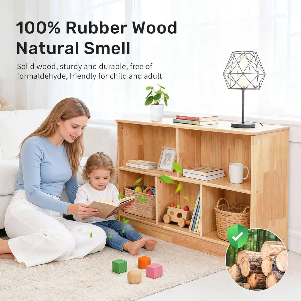 WINGYZ Rubber Wood Montessori Bookshelf - 35.4" L