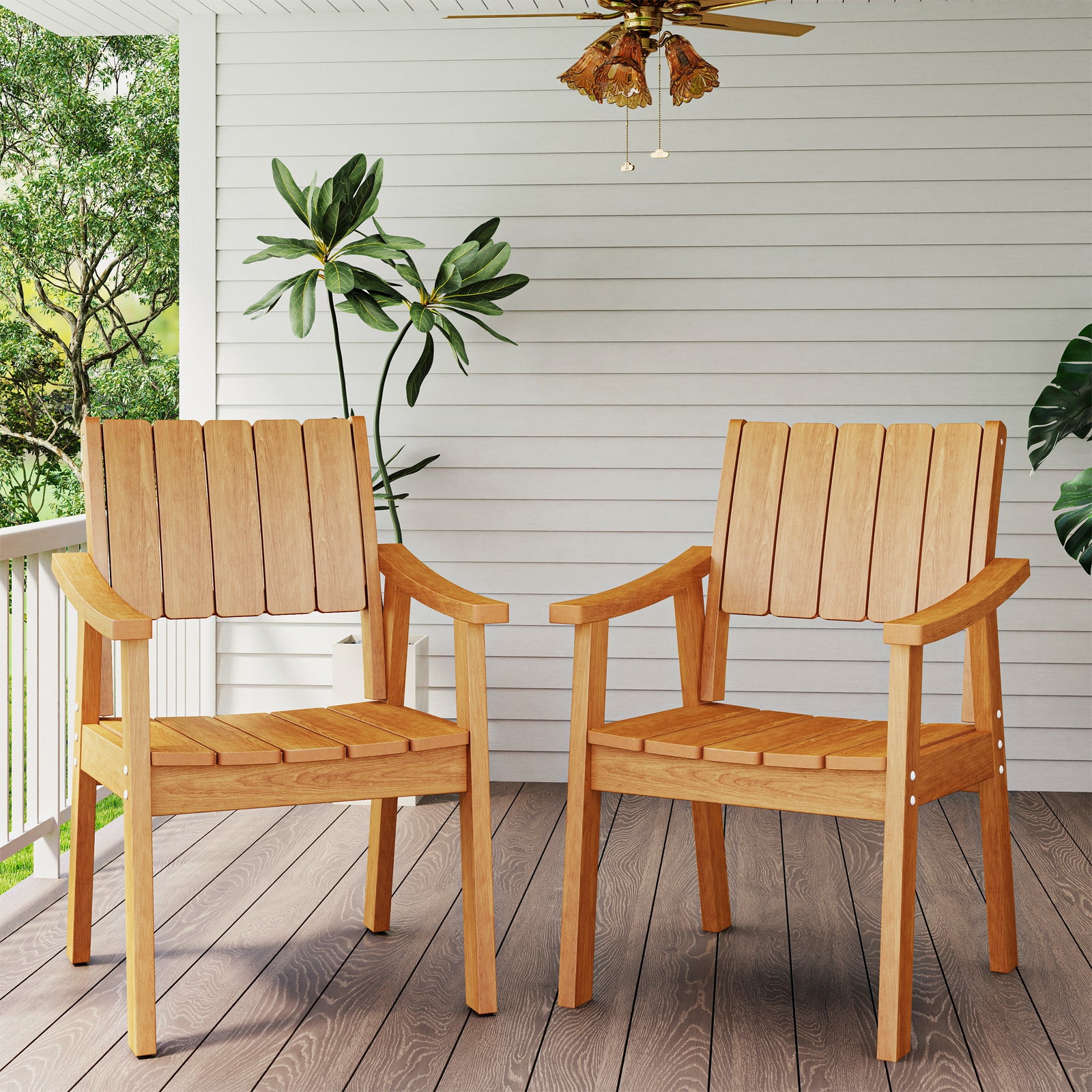 Wingyz Outdoor Armchair Set of 2 Plastic Dining Chairs Outdoor Restaurant Patio Chairs, Wood Color