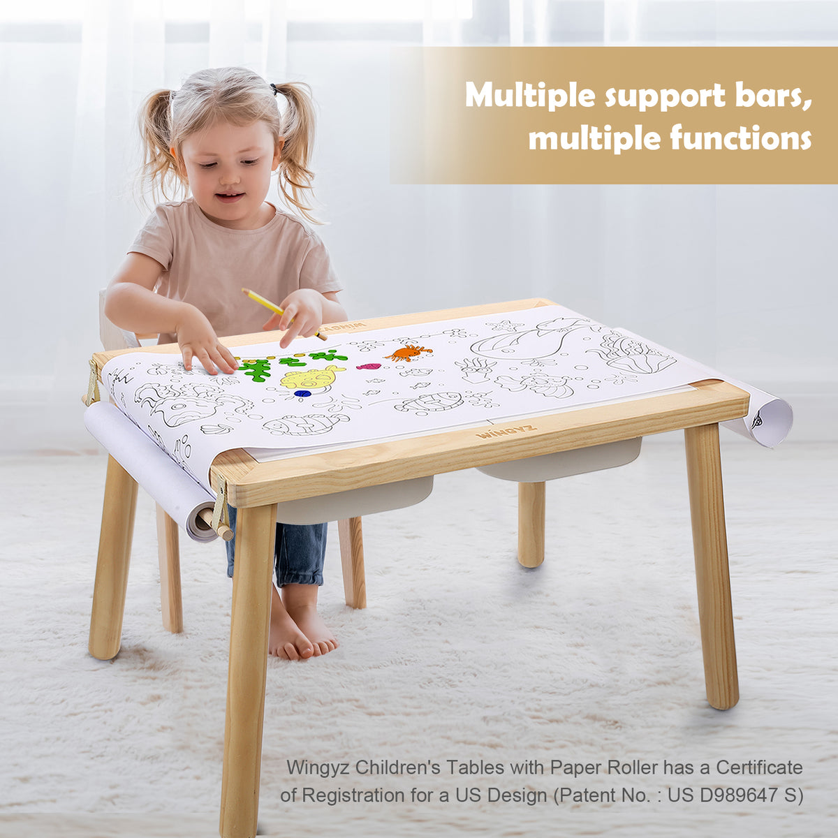 WINGYZ Sensory Table for Toddlers, Kids Table with 3 Storage Bins FSC Safe Sand Water Table Graffiti Tabletop, Kids Art Table with Paper Holder, Toddler Activity Table for Play Study Storage 1-8 Gifts